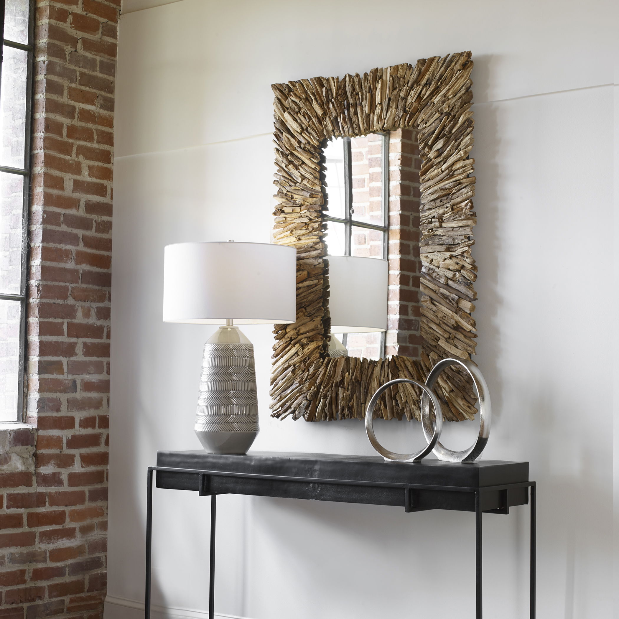 Teak Branch Rectangular Mirror large image 