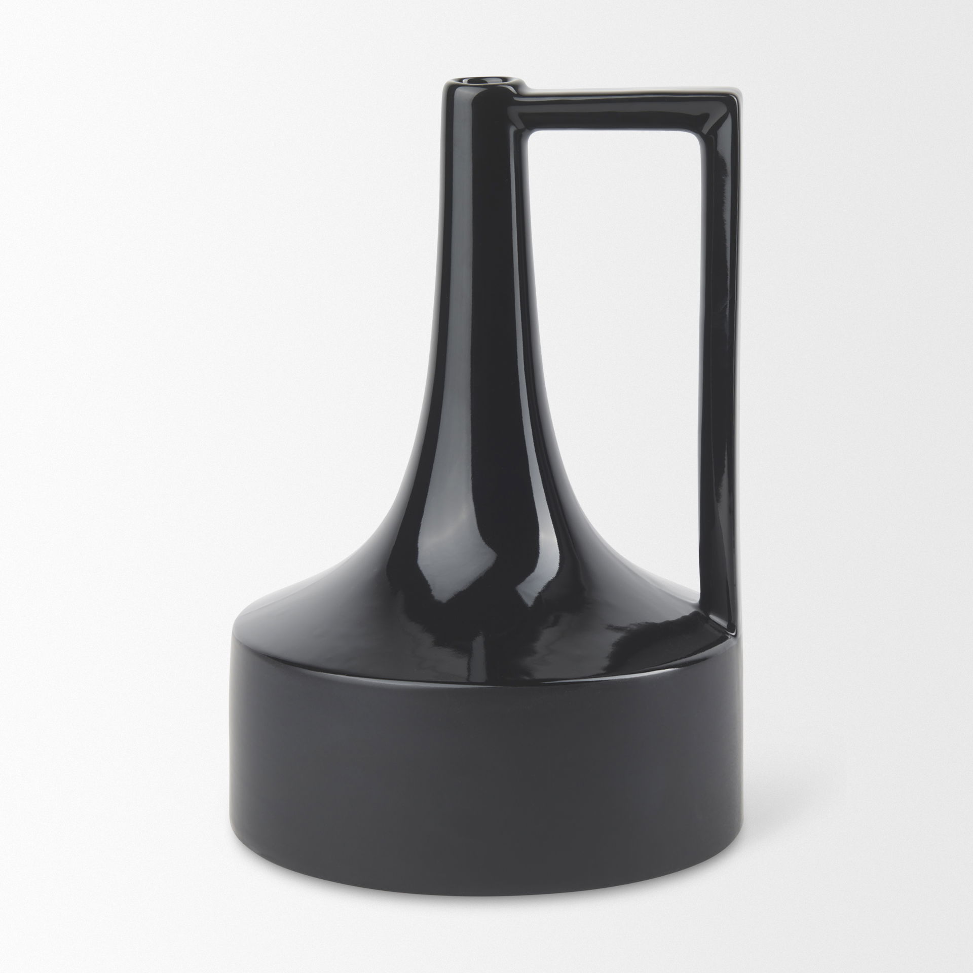 Burton 13.1H Large Glossy and Matte Black Ceramic Jug Vase, by Mercana, 7.87" length x 7.87" width x 11.61" height View 3
