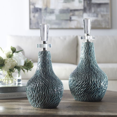 Almera Dark Teal Bottles, S/2