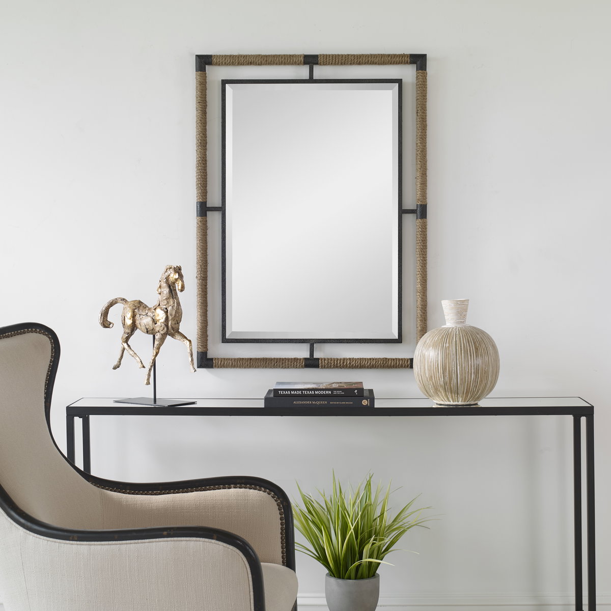 Melville Iron & Rope Mirror, by Uttermost, 2'4" width x 3'2" height x 1.5" depth View 2