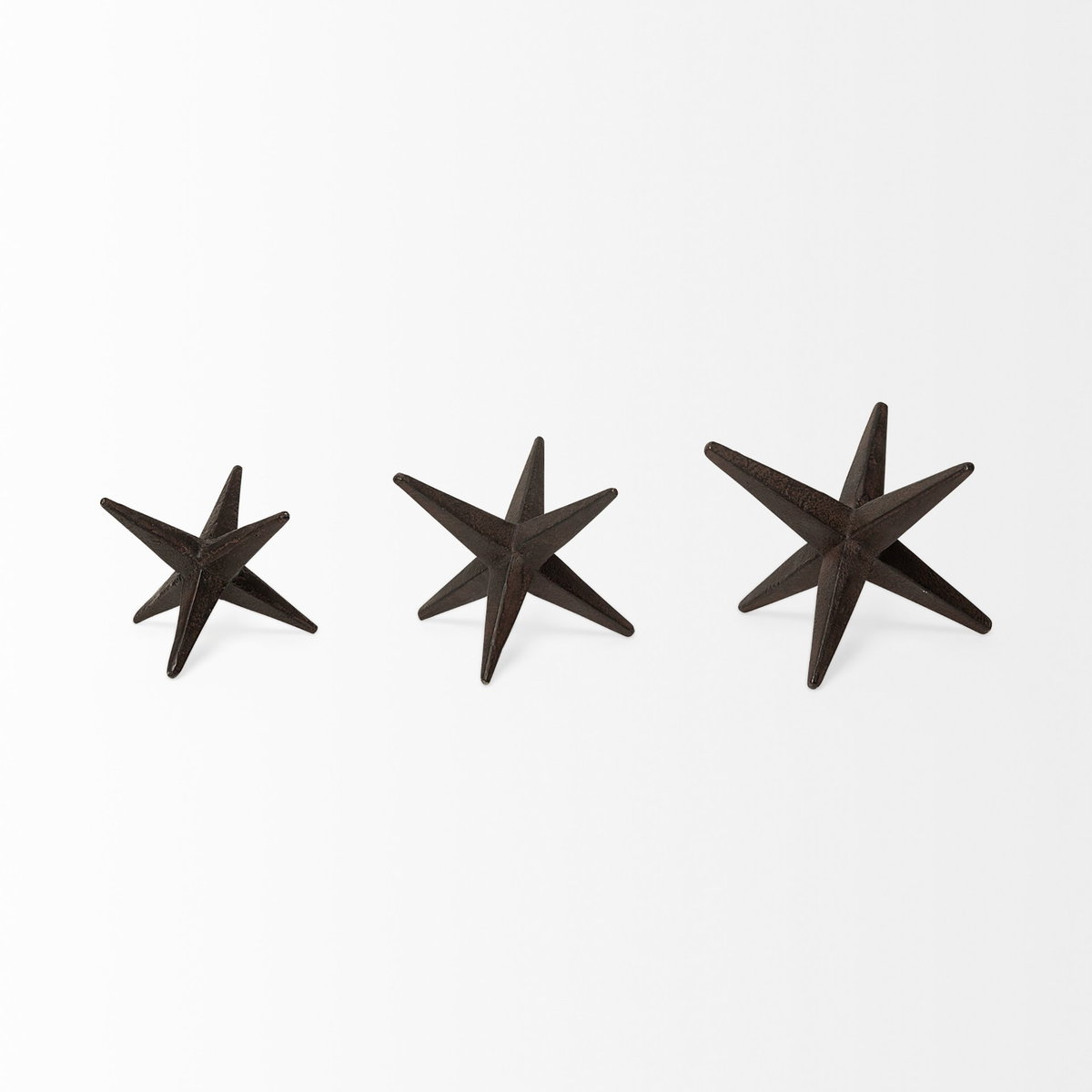 Rhea (Set of 3) Brown Cast Iron Small, Medium & Large Jacks, Decorative Object by Mercana, 5.12" length x 5.12" width x 3.94" height View 8