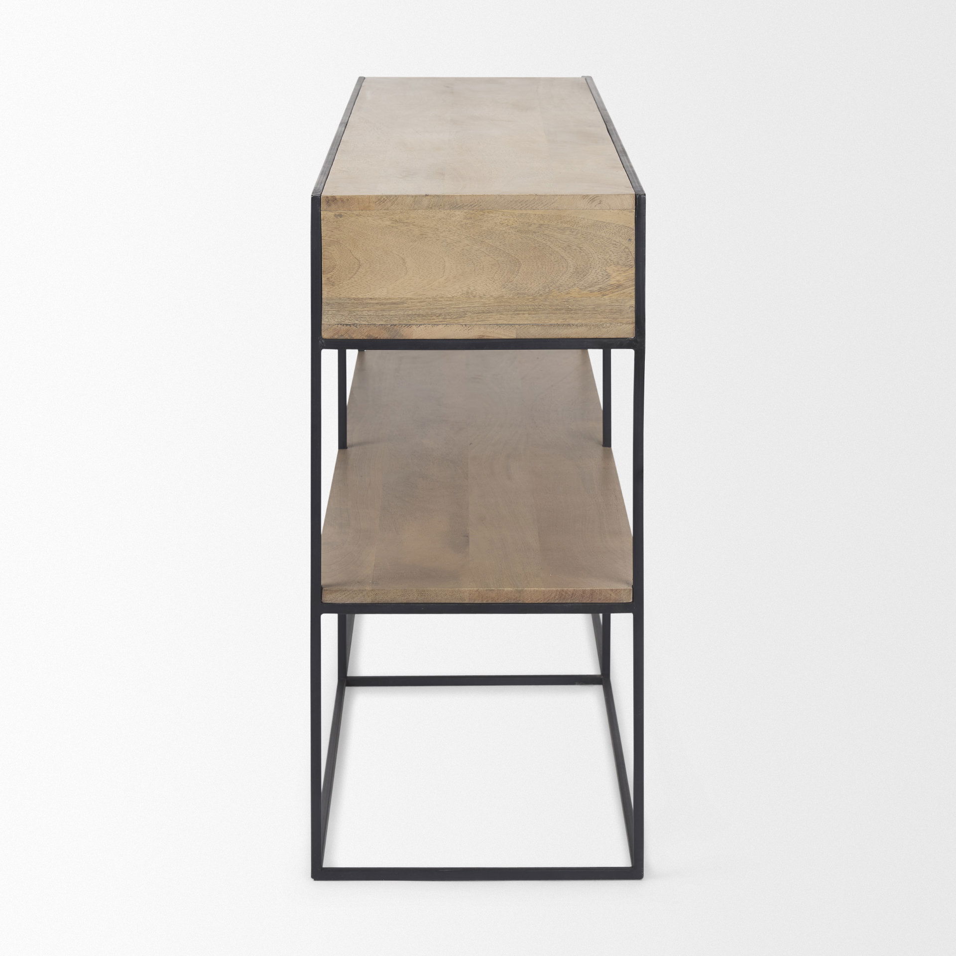 Morris  Beige Wood with Black Metal Frame 2 Drawer Console Table, by Mercana, 63" length x 15" width x 31" height View 4