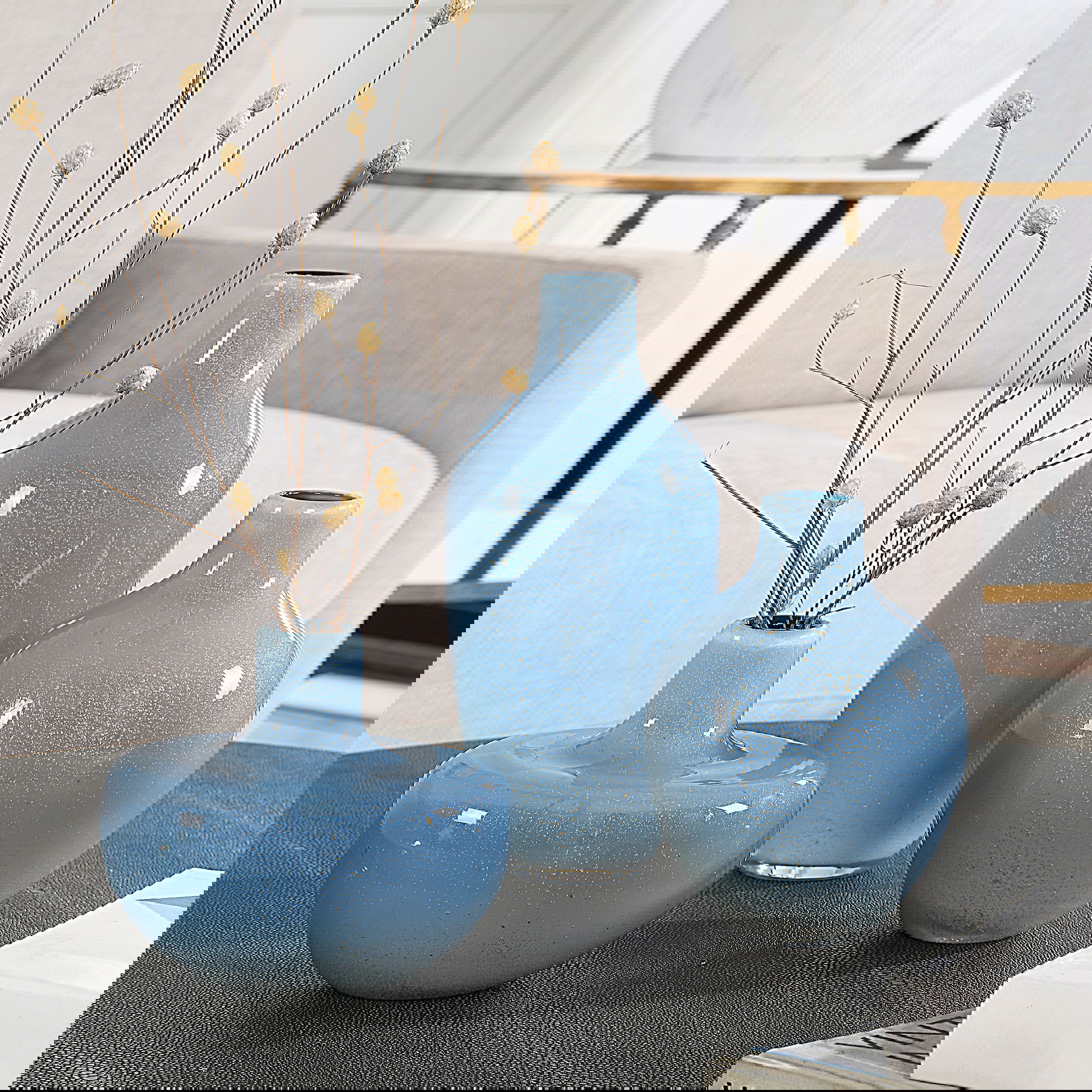 Celestial Frost Blue Vases Set/3, Decorative by Uttermost, 4.5" width x 10.25" height x 4.5" depth View 2