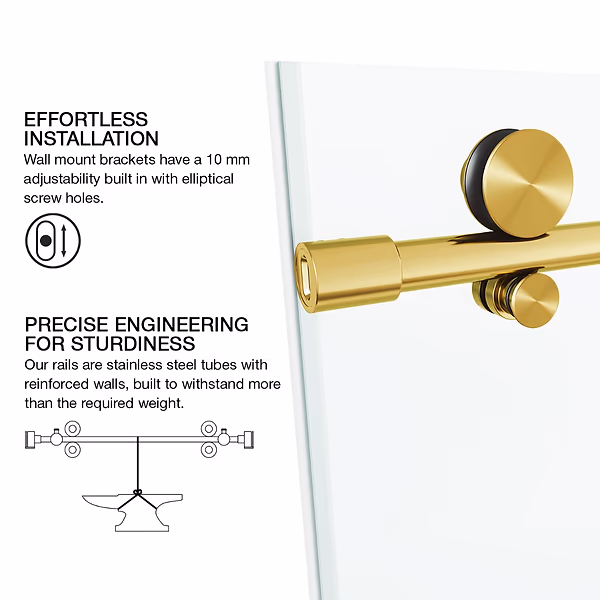 Online Designer Other Volare 48x76 Reversible Sliding Shower Door with Clear Glass in Brushed Gold