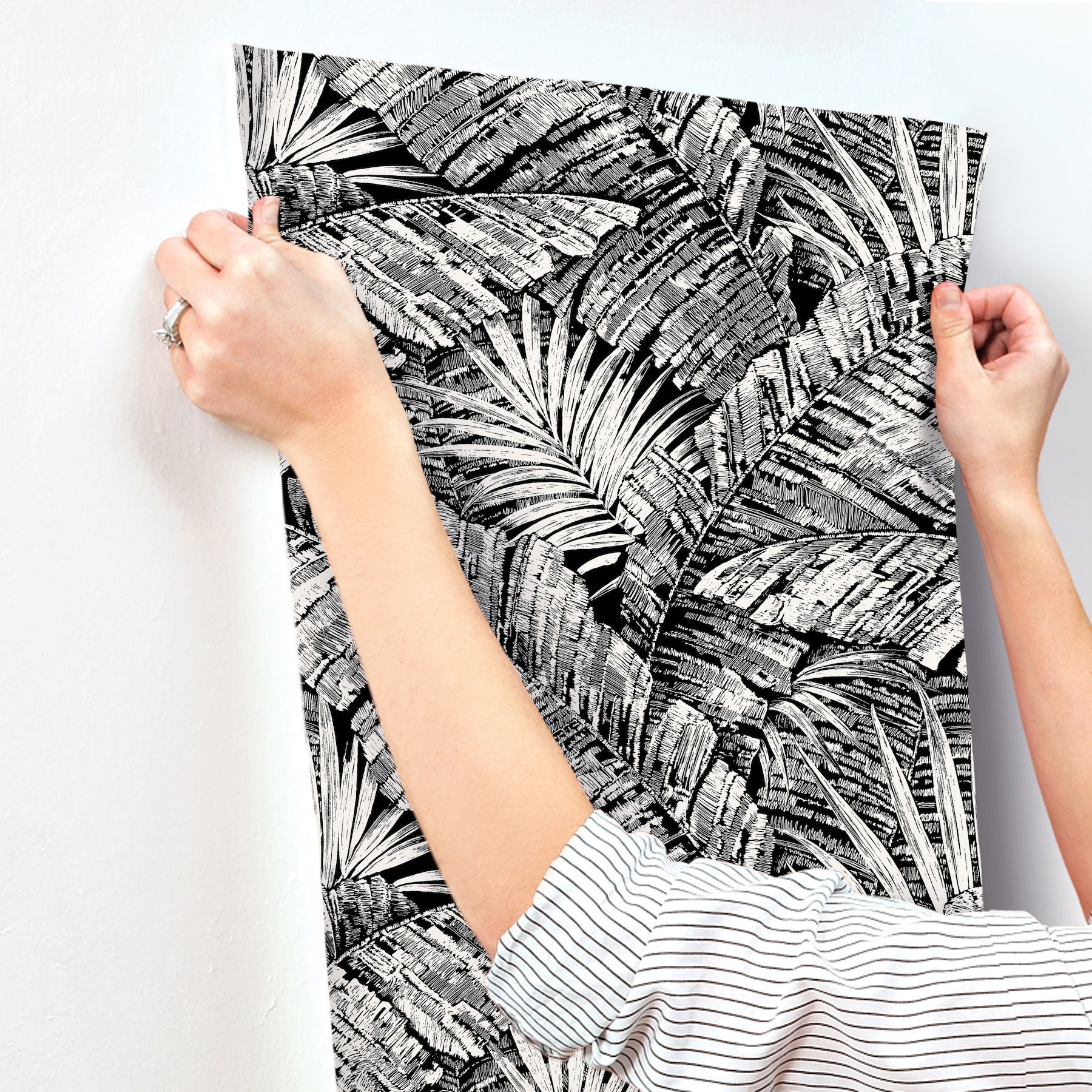 Palm Cove Toile White & Black Wallpaper large image 