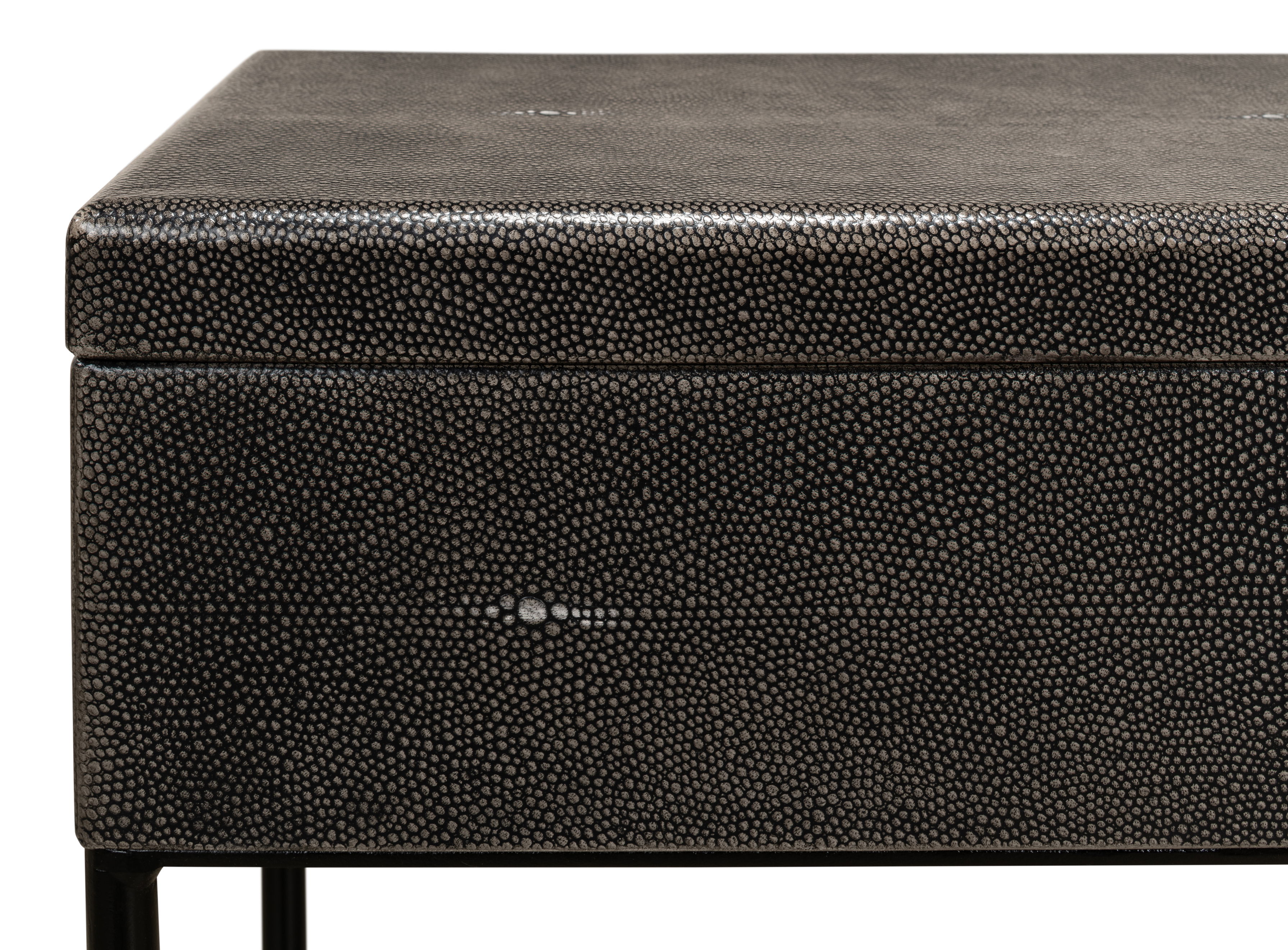 Grey Leather Shagreen Box On Stand, Side & End Table by Sarreid, 24" length x 10" width x 25" height View 12