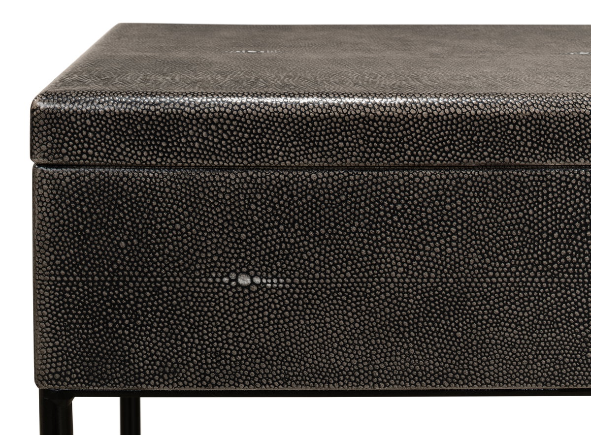 Grey Leather Shagreen Box On Stand, by Sarreid, 10" length x 2' width x 2'1" height View 12