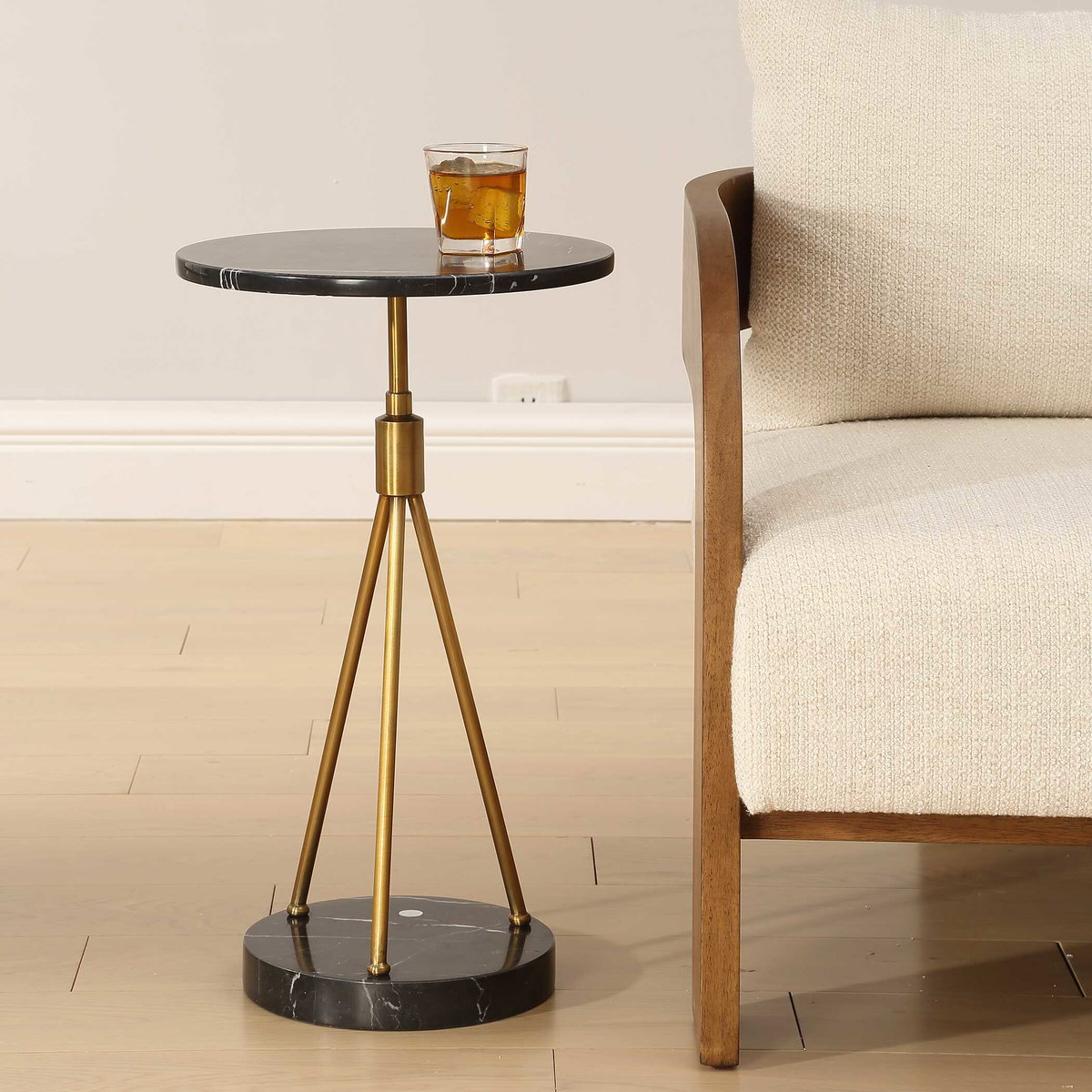 Rosston Black Marble Accent Table, Side & End Table by Uttermost, 13.75" width x 24" height x 13.75" depth View 4