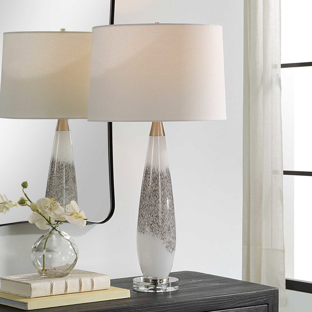 Quinn White & Silver Table Lamp, by Uttermost, 1'3" width x 2'4.75" height x 1'3" depth View 2