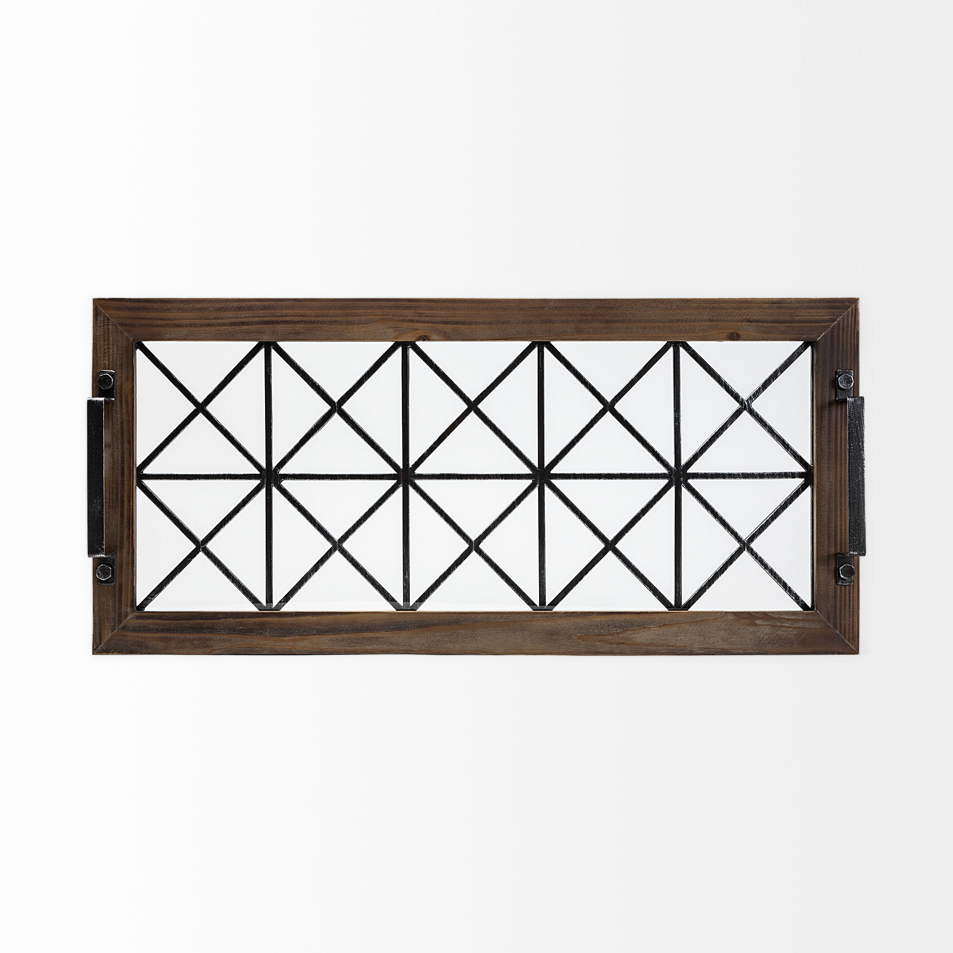 Ellingson 28L x 13W Black Rectangular Metal Glass Wood Bottom Tray large image 