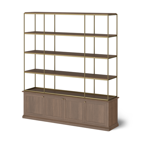 Braxton Dark Brown Wood with Antique Brass Metal Three Shelf Shelving Unit
