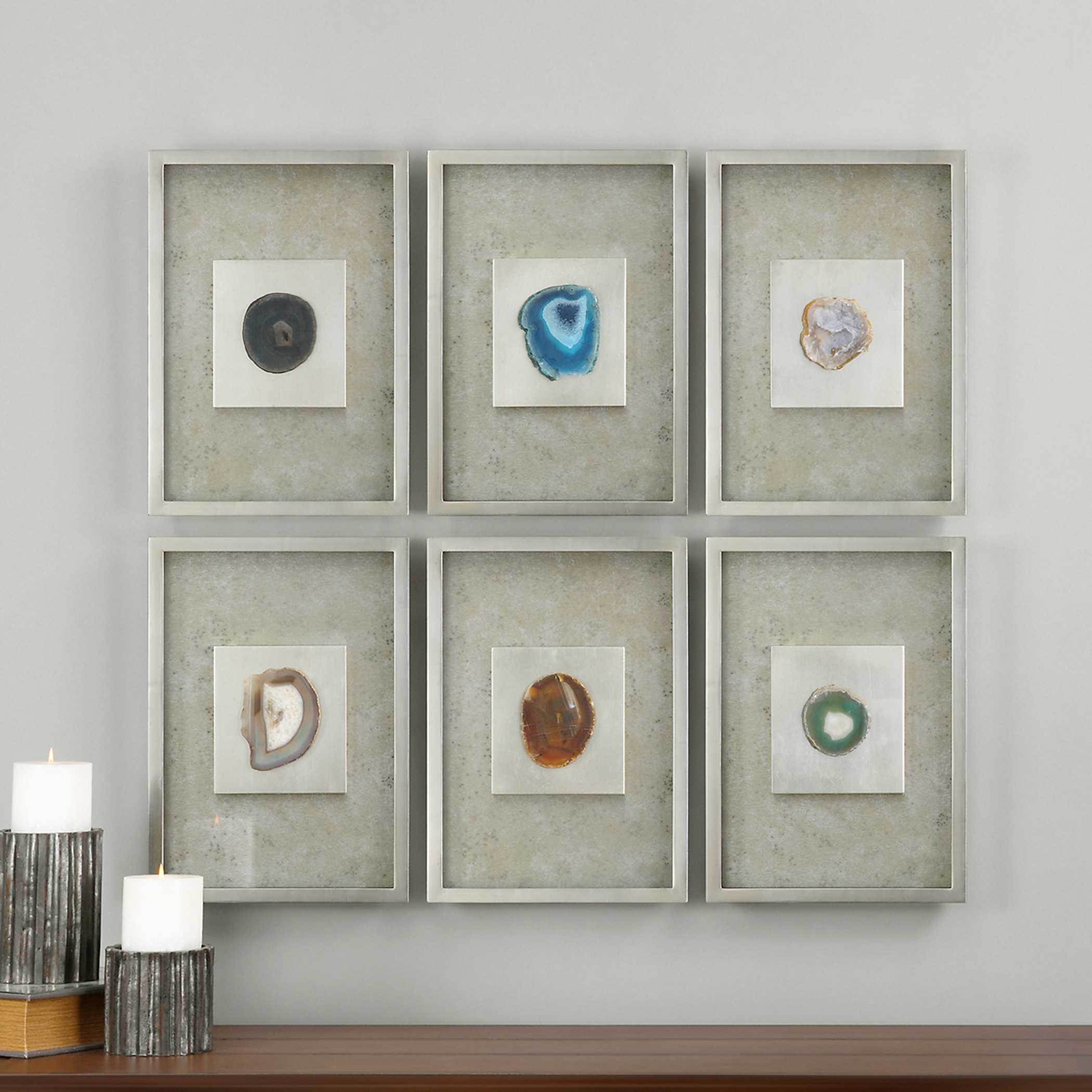 Agate Stone Silver Wall Art Set/6, Sculptural Wall Art by Uttermost, 13.5" width x 19.5" height x 1.5" depth View 2