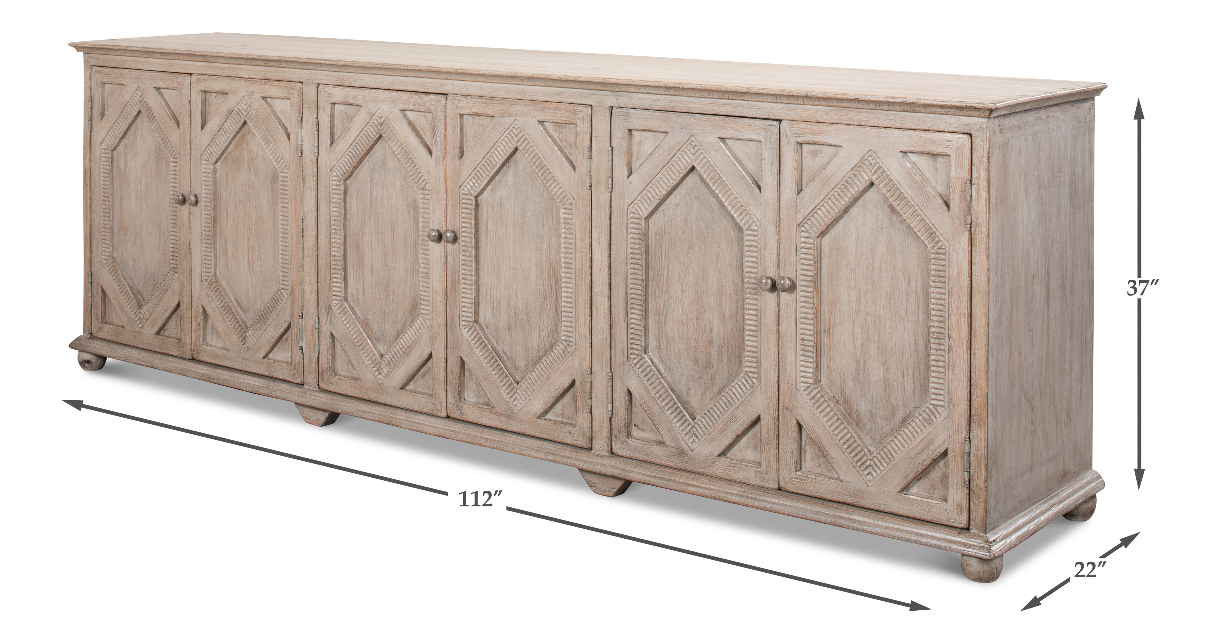 Six Diamonds Sideboard, French Grey, Cabinets & Sideboard by Sarreid, 112" length x 22" width x 37" height View 13