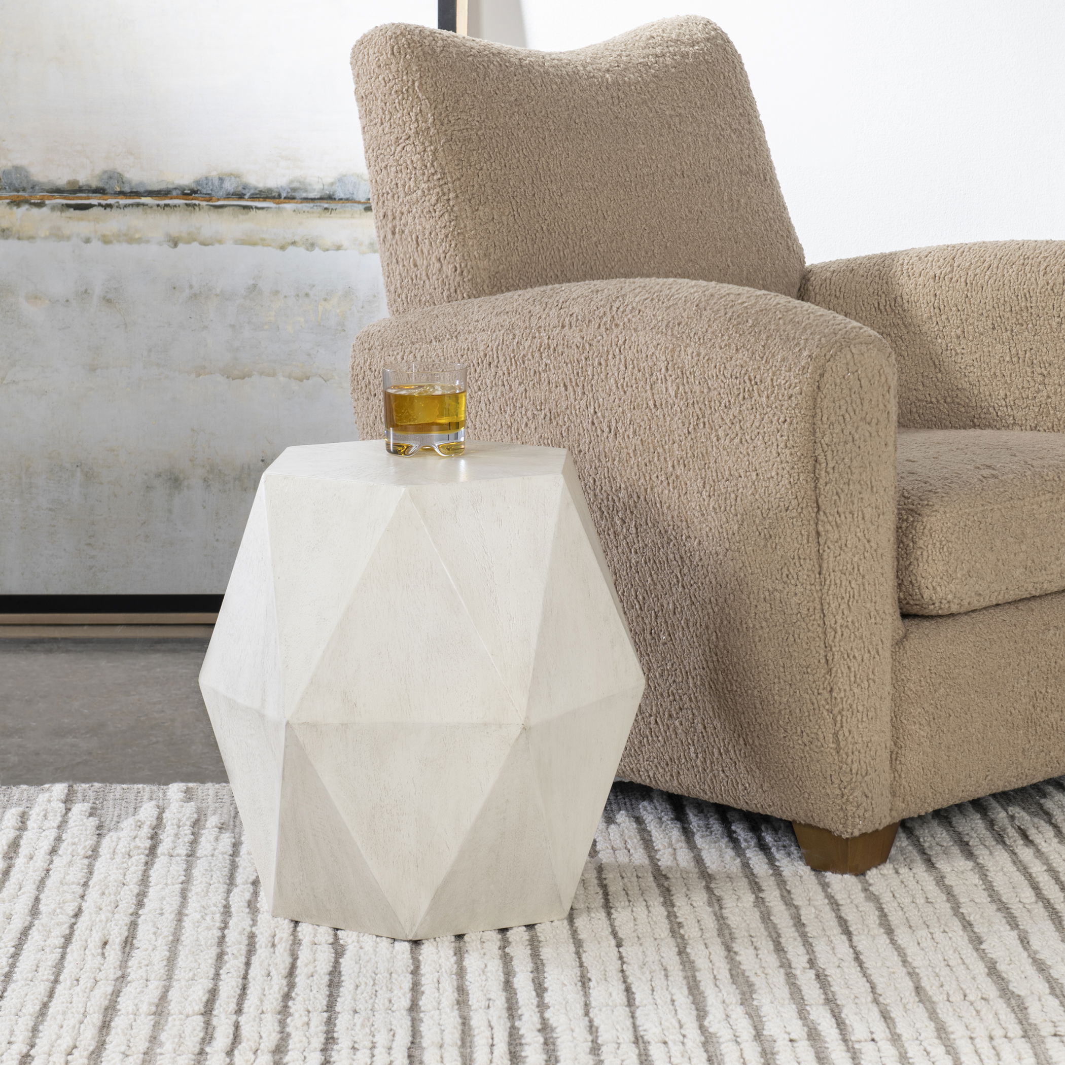 Volker White Geometric Accent Table, Furniture by Uttermost, 18" width x 18" height x 15.6" depth View 2