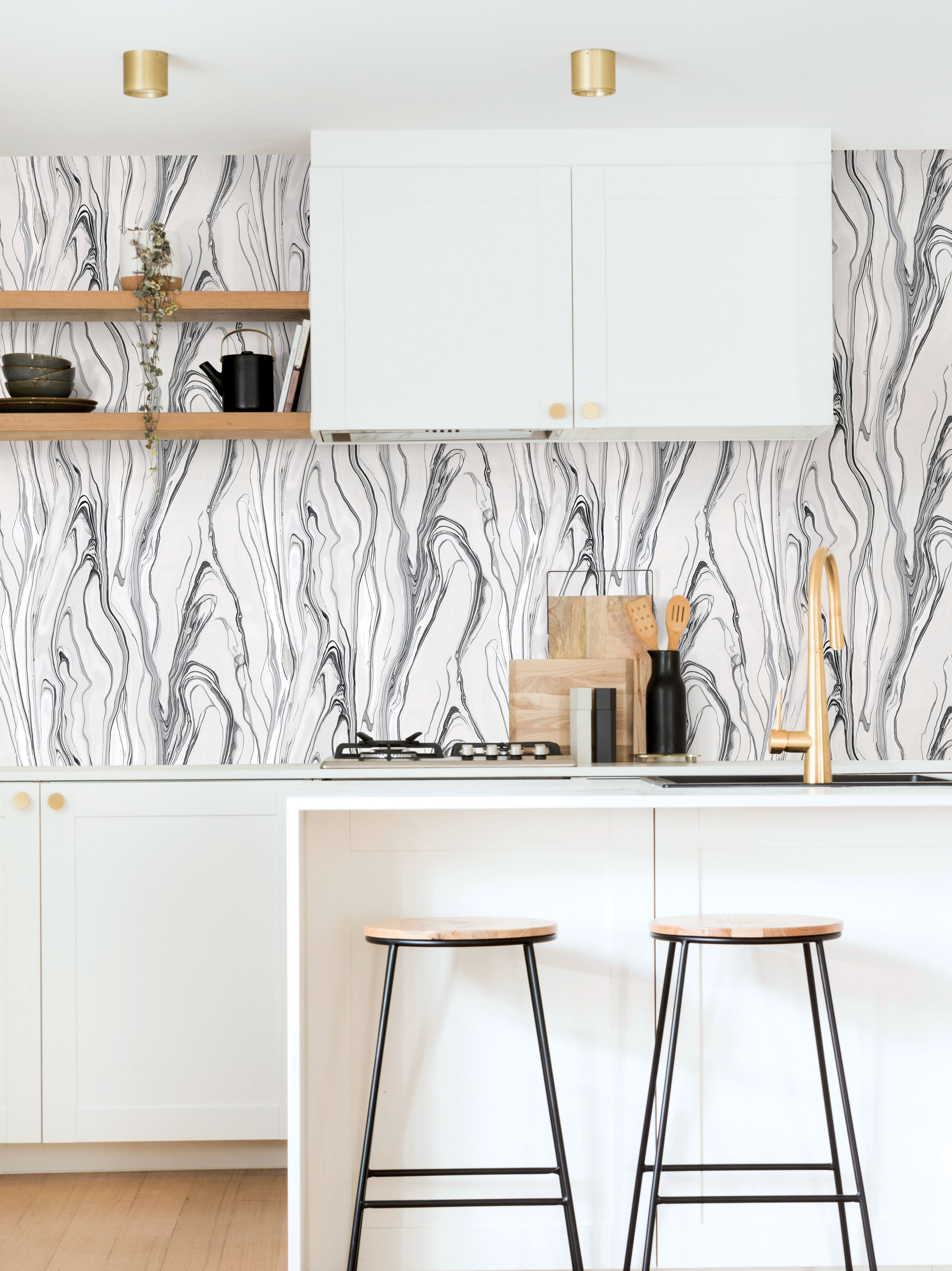 Liquid Marble Black Wallpaper, by York Wall, 33' length x 1'8.5" width x 0.02" depth View 3