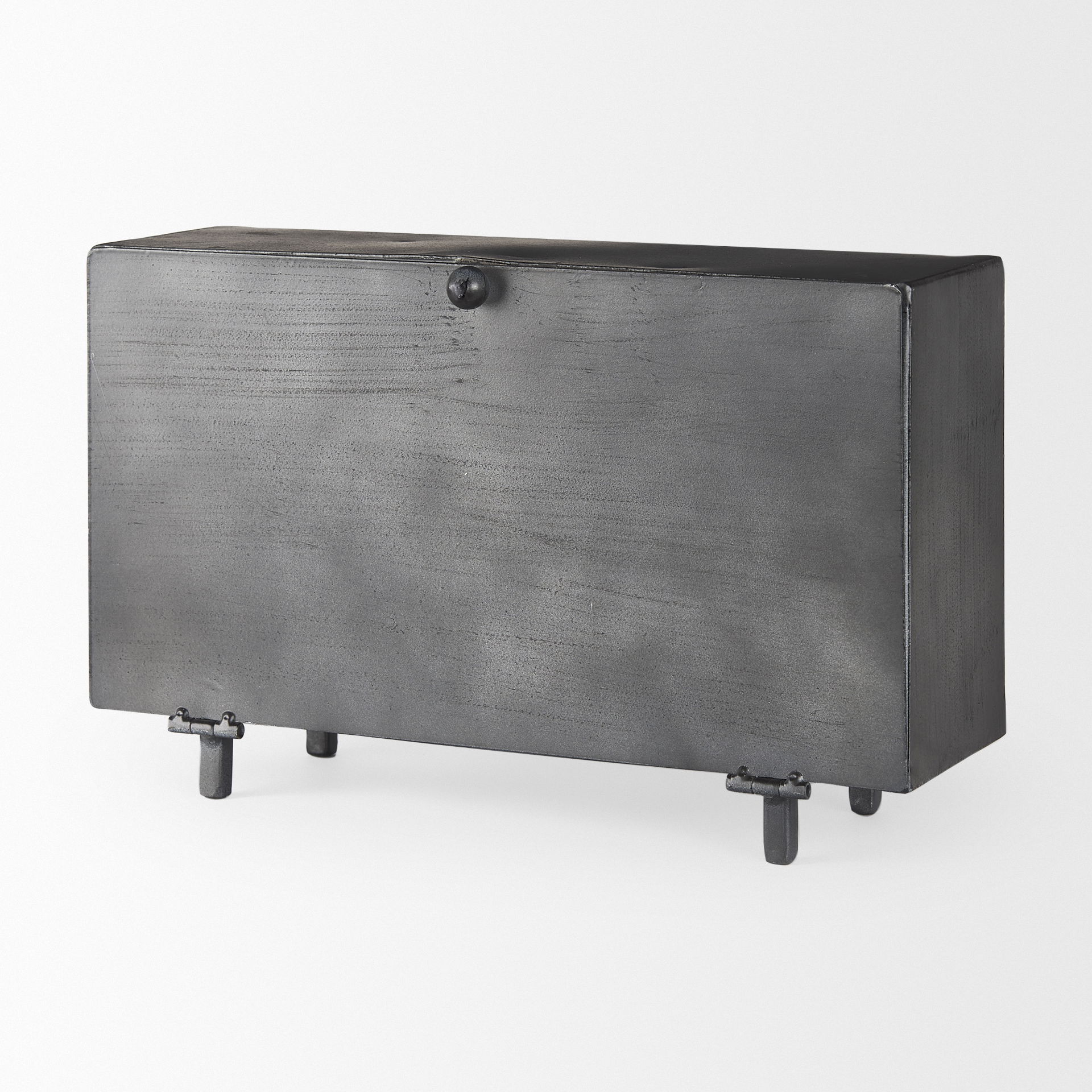 Harvey  Black Metal and Wood Rectangular Table Clock, by Mercana, 12.99" length x 4.53" width x 8.07" height View 9