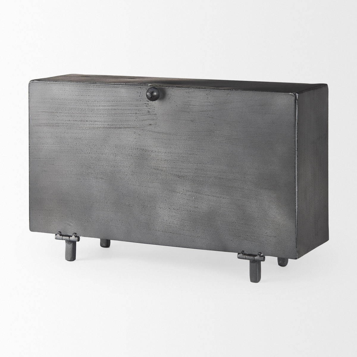 Harvey  Black Metal and Wood Rectangular Table Clock, by Mercana, 12.99" length x 4.53" width x 8.07" height View 9