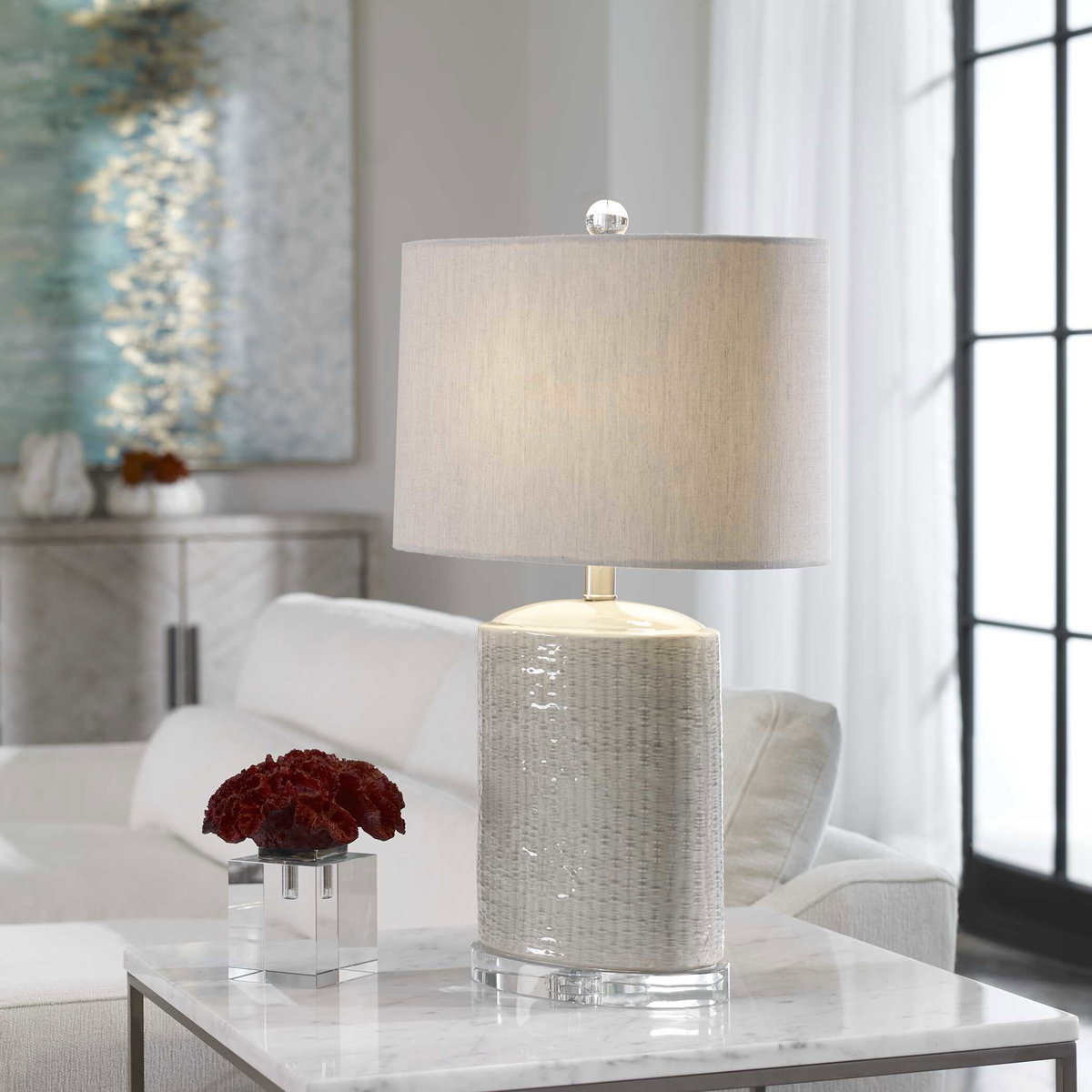 Modica Taupe Ceramic Lamp, by Uttermost, 1'4" width x 2'1.5" height x 9" depth View 2