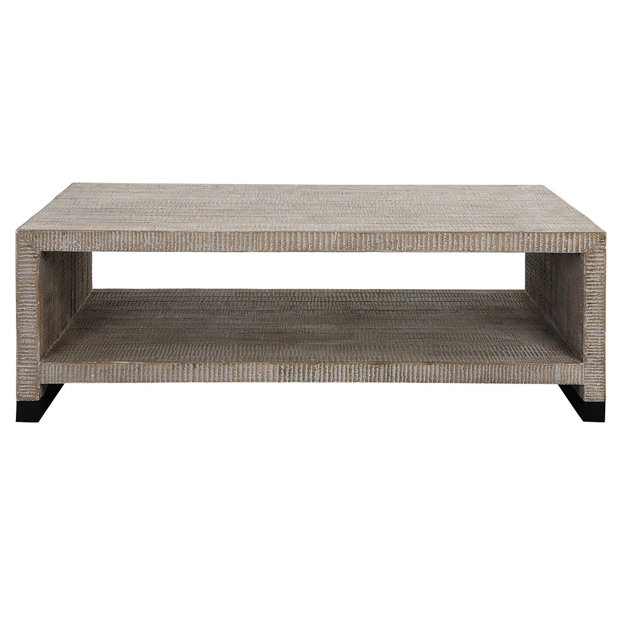 Bosk White Washed Coffee Table, by Uttermost, 53.87" width x 18.12" height x 29.87" depth View 1