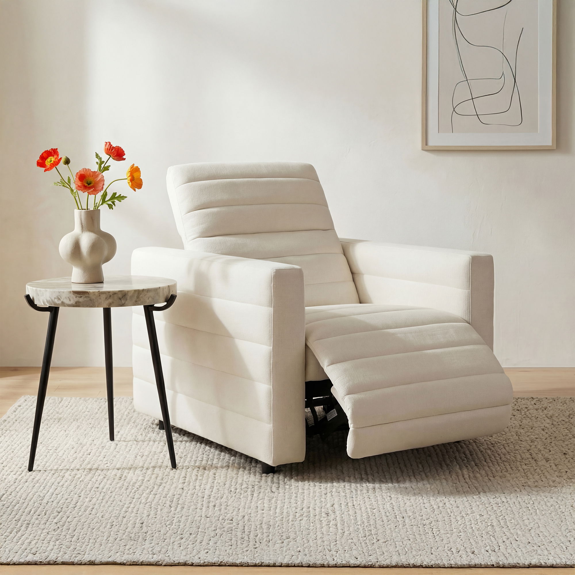 Juno Power Recliner Chair Off White, Accent Chair by Moe's Home, 40" width x 31.5" height x 42" depth View 8