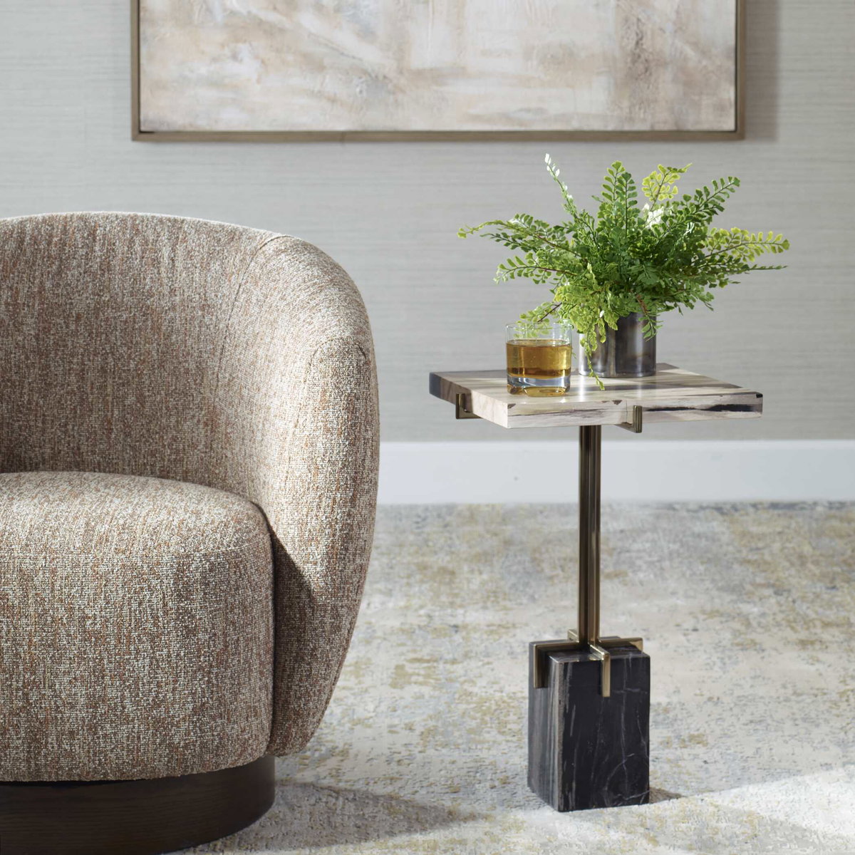 Rowman Petrified Wood Accent Table, Furniture by Uttermost, 14.9" width x 22.44" height x 14.9" depth View 4