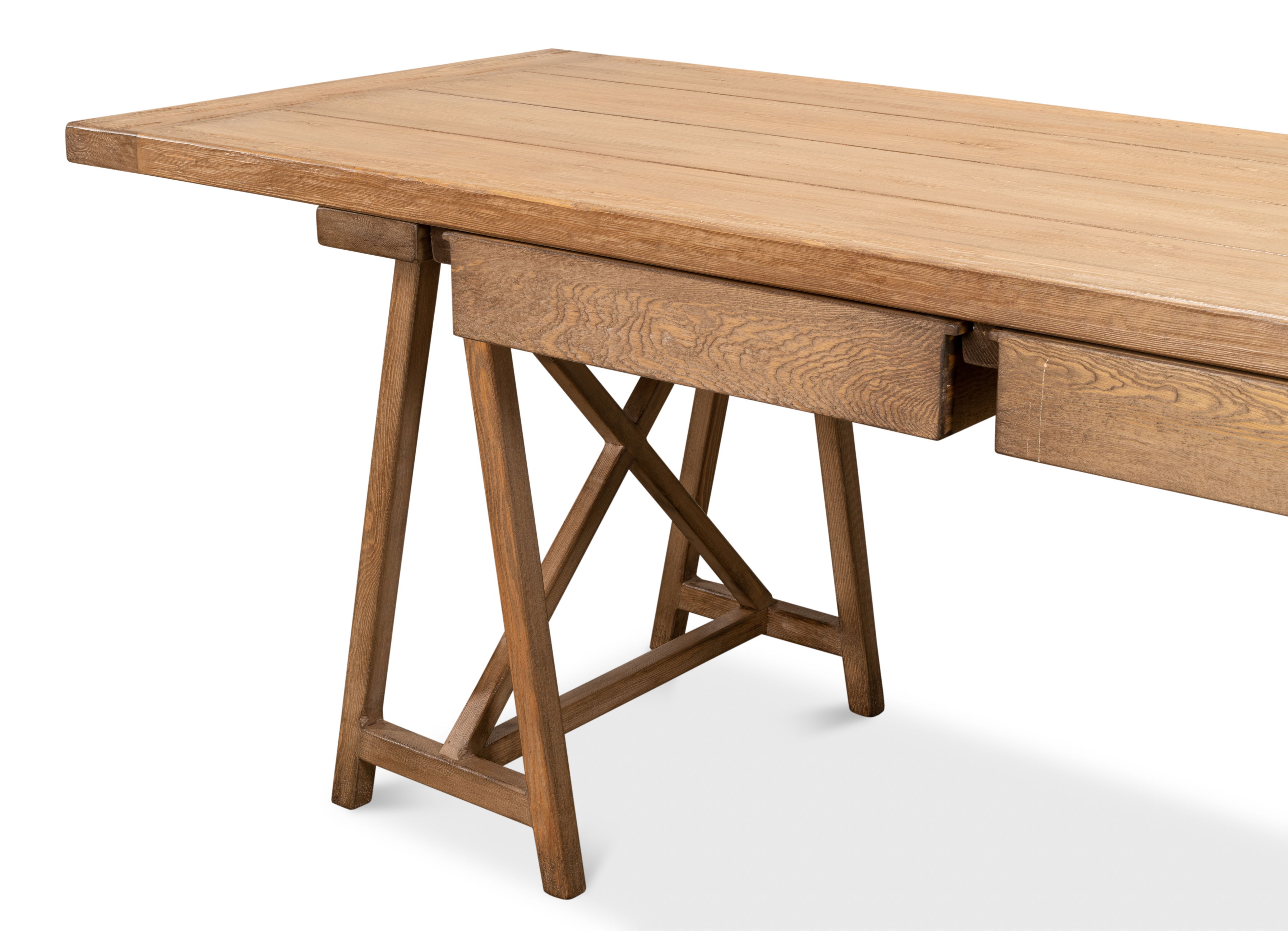 Sawhorse Desk, Natural Polished Old Pine, by Sarreid, 87" length x 33" width x 30" height View 7