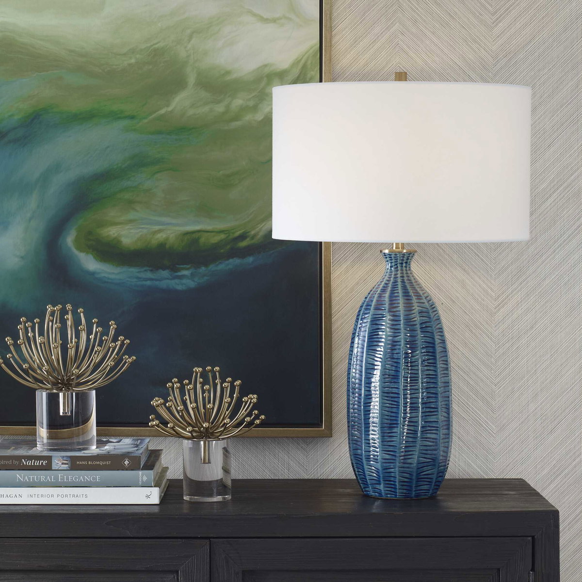 Bixby Blue Table Lamp, by Uttermost, 17" width x 28.5" height x 17" depth View 2