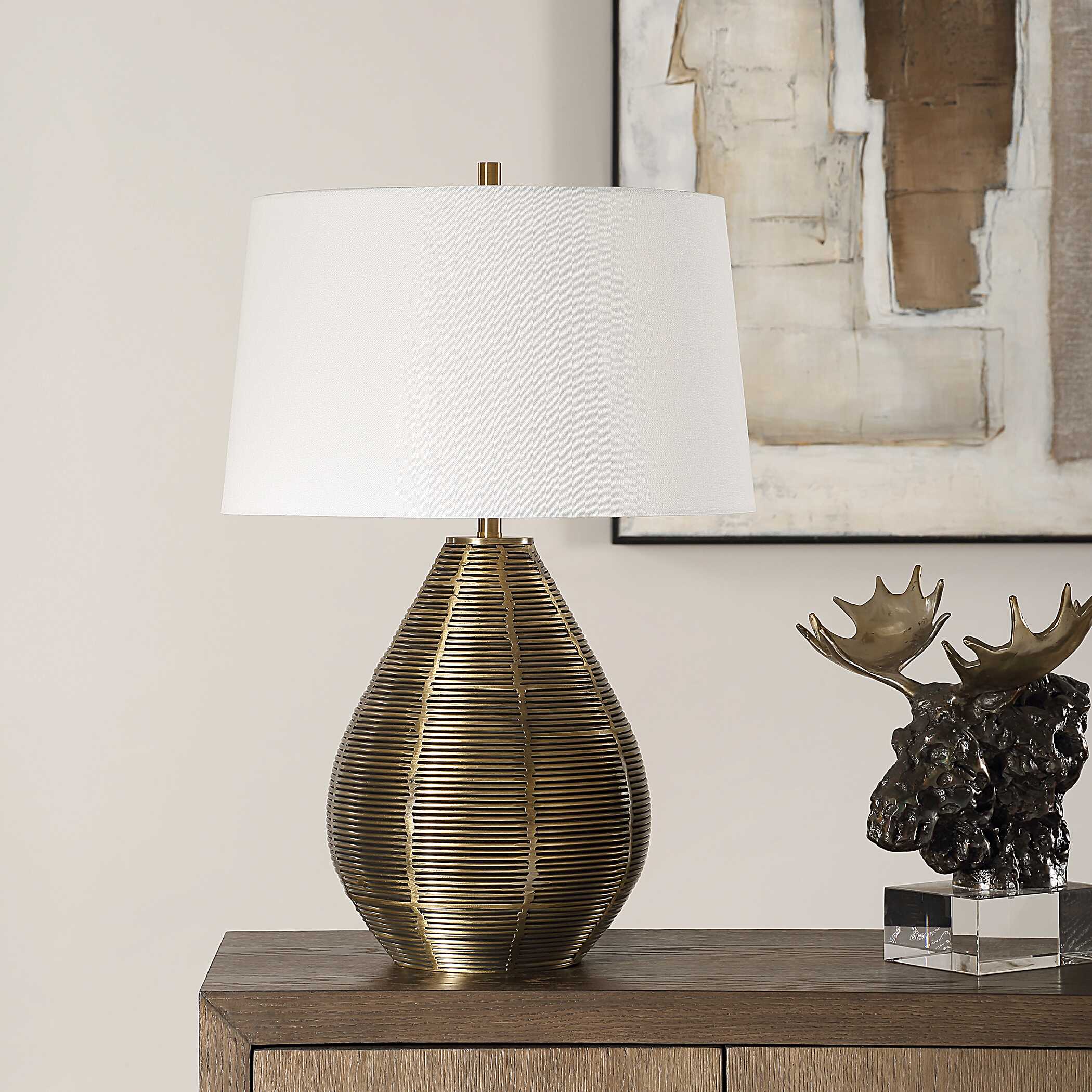 Knowles Brass Table Lamp, by Uttermost, 17" width x 25" height x 17" depth View 4