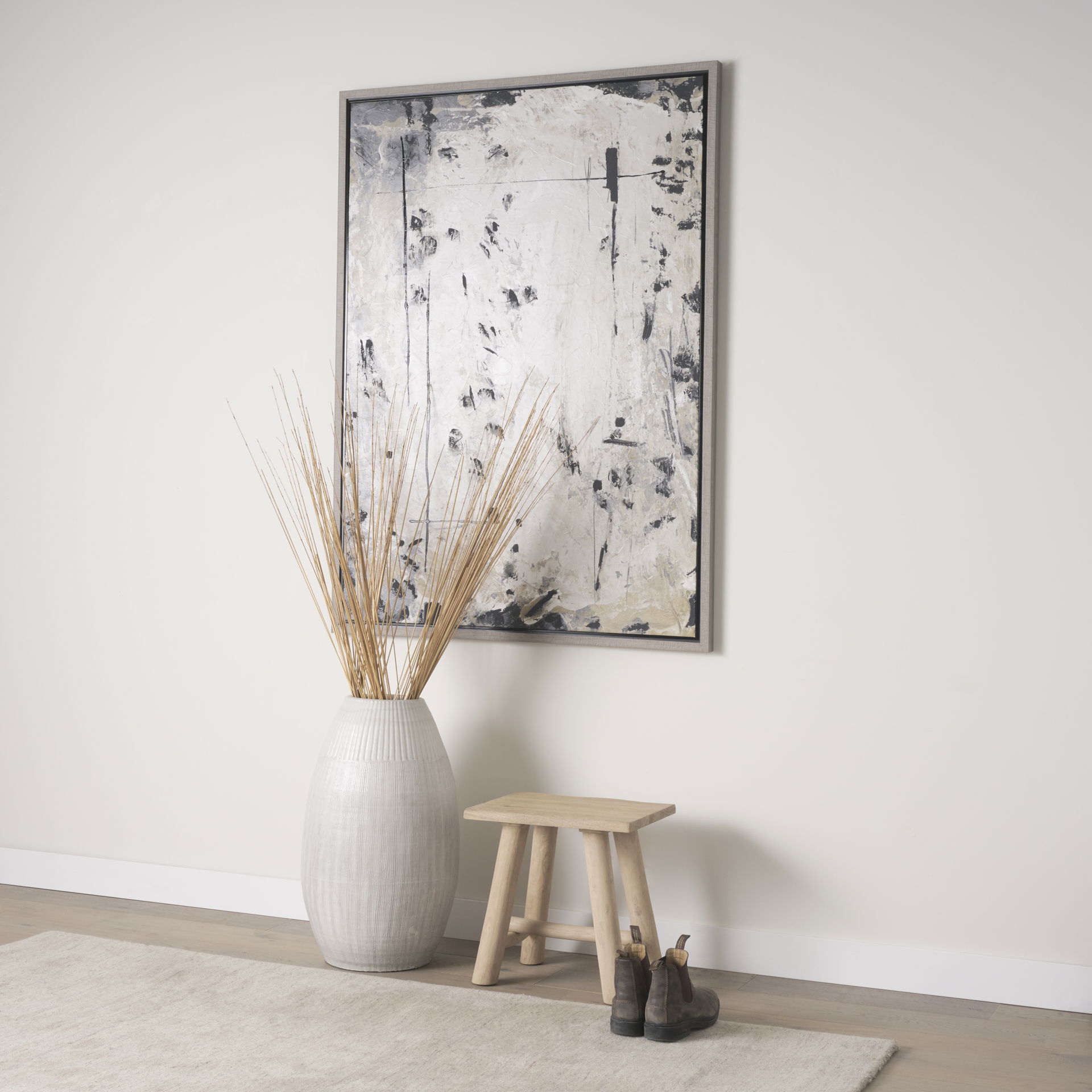 Sekou Light Brown Short Wooden Craftsman Stool, Ottoman by Mercana, 18" length x 14" width x 18" height View 2