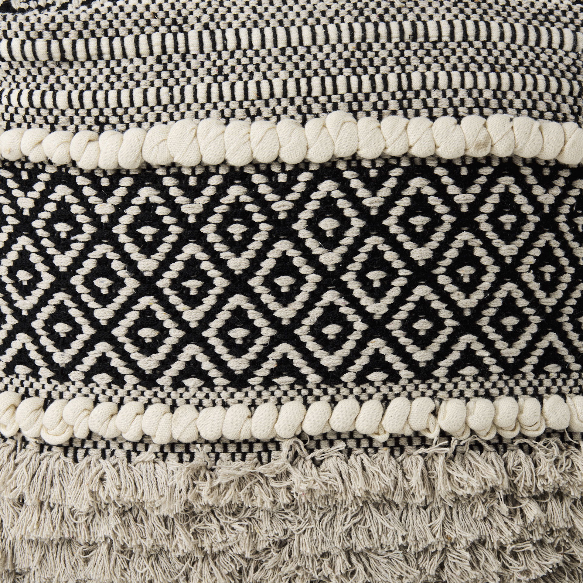 Darika  Black/White/Gray Cotton Pouf, Ottoman by Mercana, 16" length x 16" width x 16" height View 9