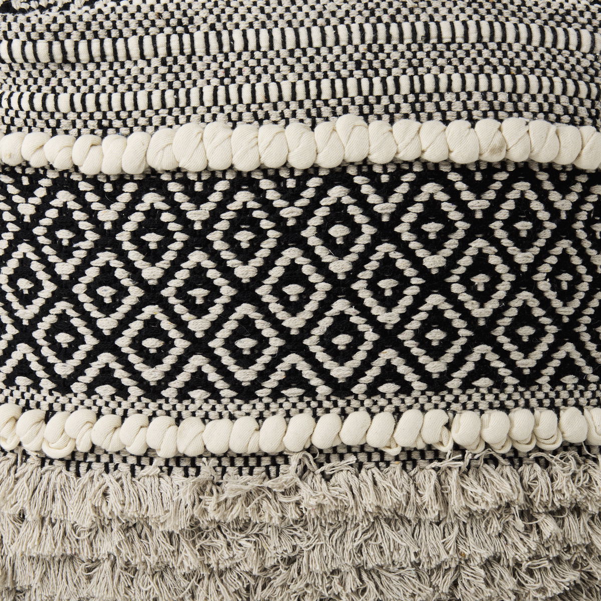 Darika  Black/White/Gray Cotton Pouf, Ottoman by Mercana, 16" length x 16" width x 16" height View 9