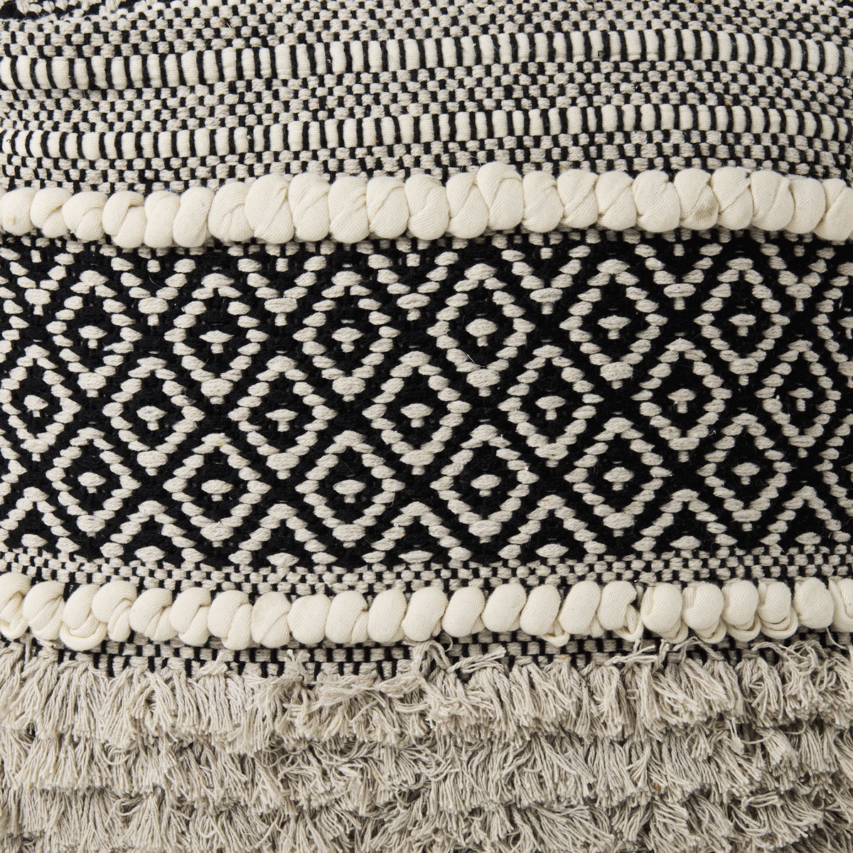 Darika  Black/White/Gray Cotton Pouf, Ottoman by Mercana, 16" length x 16" width x 16" height View 9