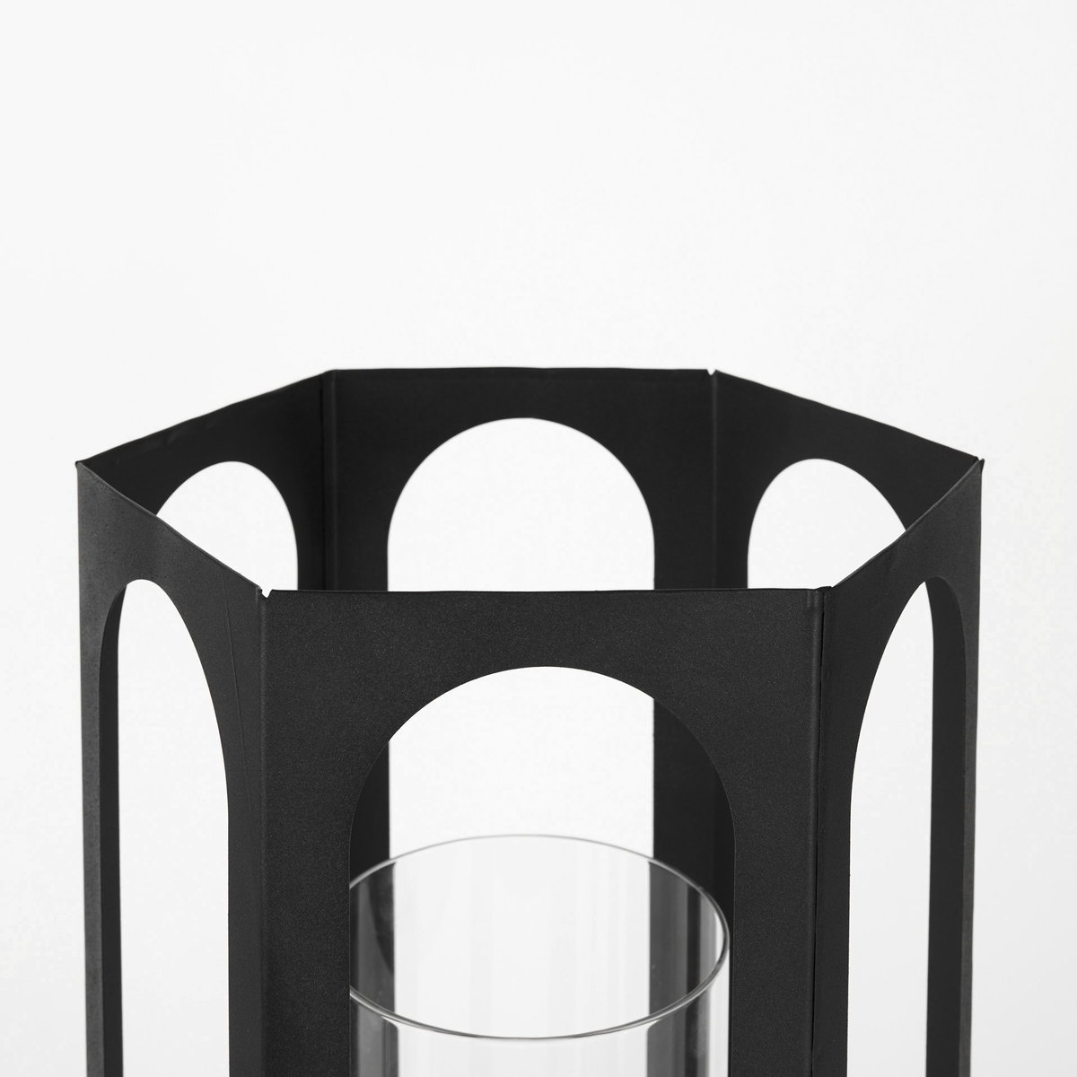 Balley  Set of Two Matte Black Metal Hexagonal Candle Holder Lanterns, Lighting by Mercana, 9.45" length x 9.45" width x 19.69" height View 6