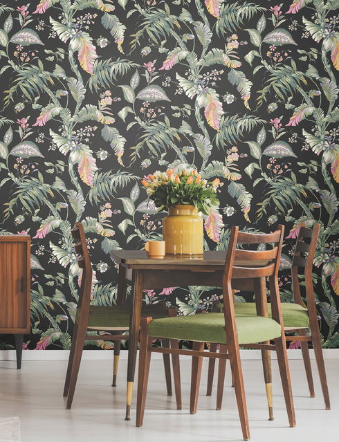 Fiji Garden Black Peel & Stick Wallpaper