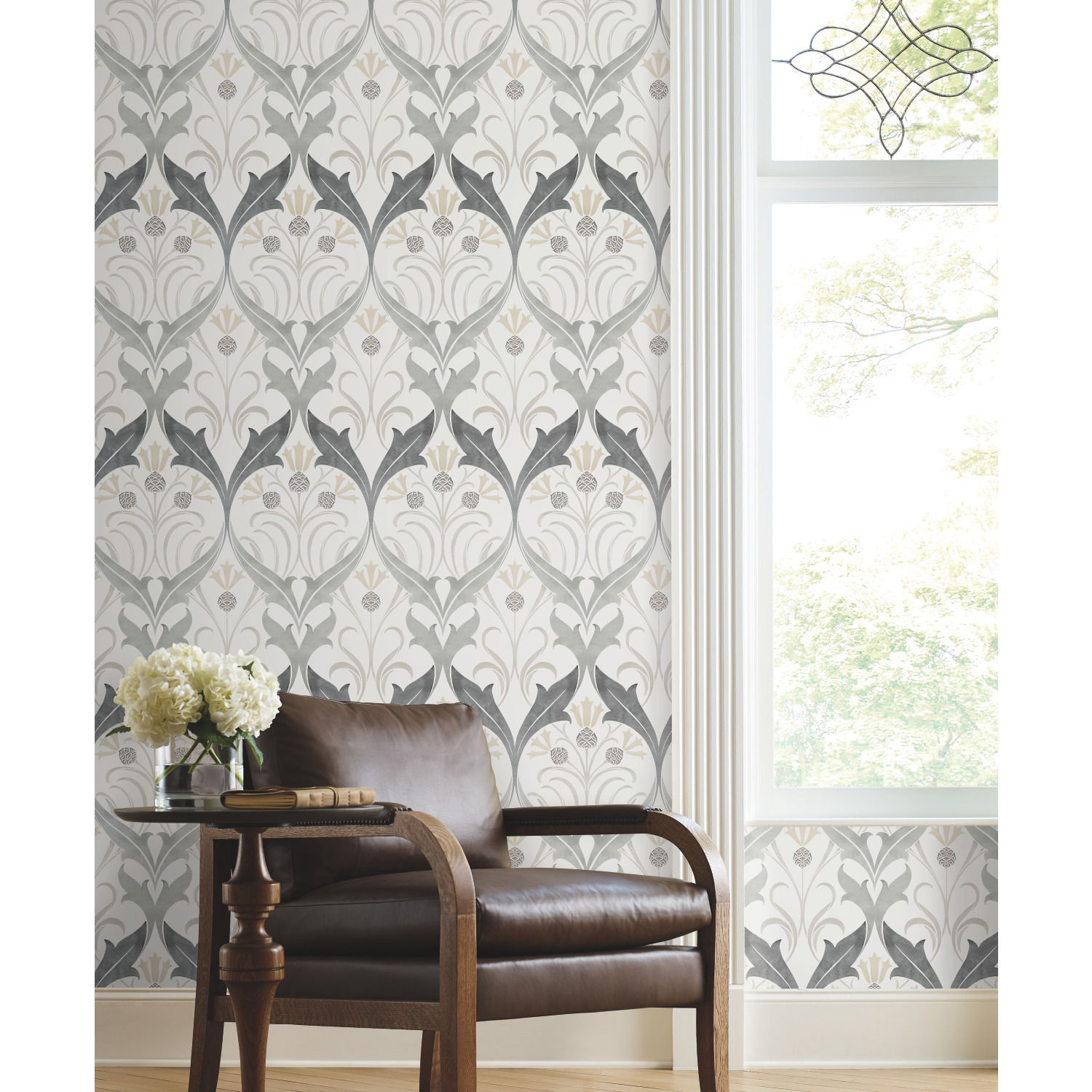 Pine Cone Ribbon Charcoal Metallic Wallpaper large image 