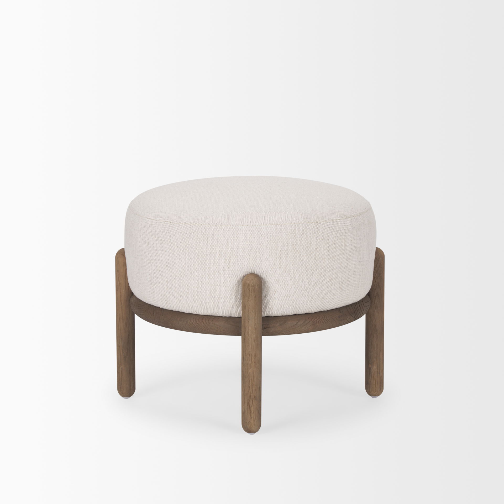 Gwynn Oatmeal Fabric with Dark Brown Wood Pouf large image 