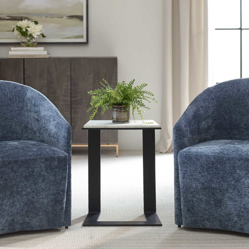 Kenora White Marble Accent Table