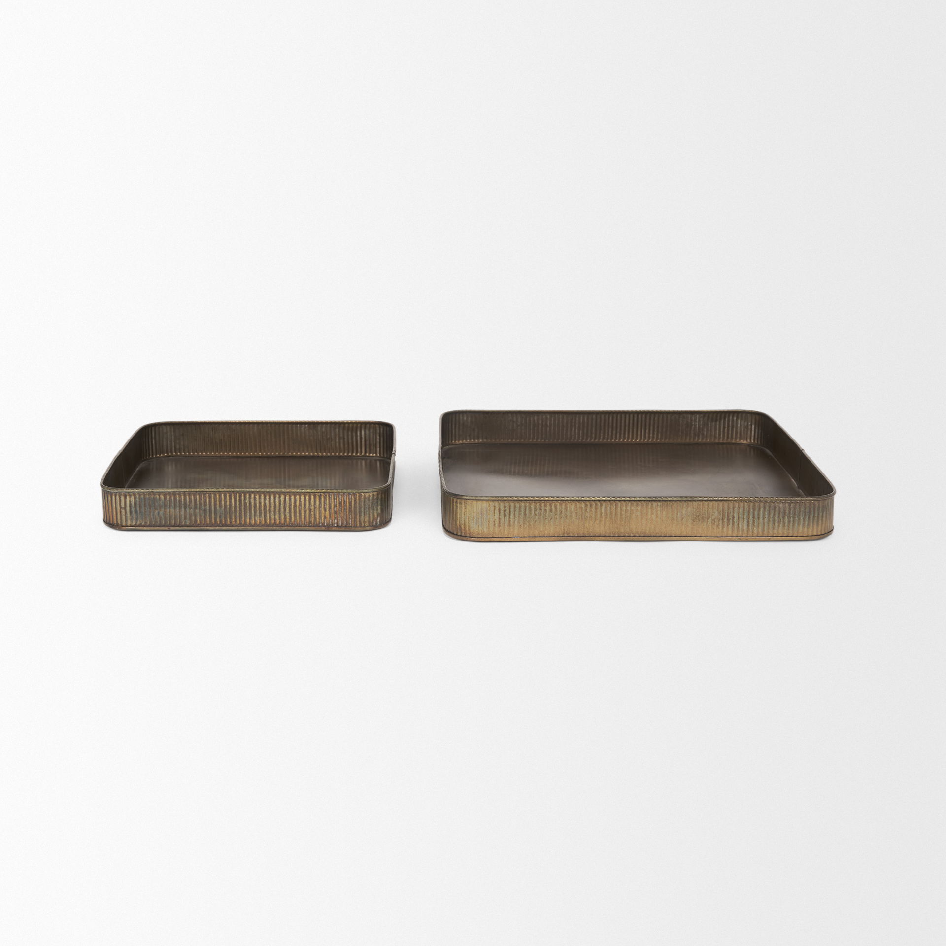 Varun Square Antiqued Brass Metal Tray (Set of 2) large image 
