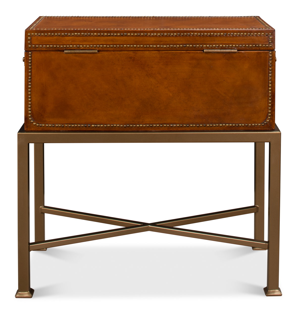 Remington Leather Box On Stand, by Sarreid, 1' length x 2' width x 2' height View 3