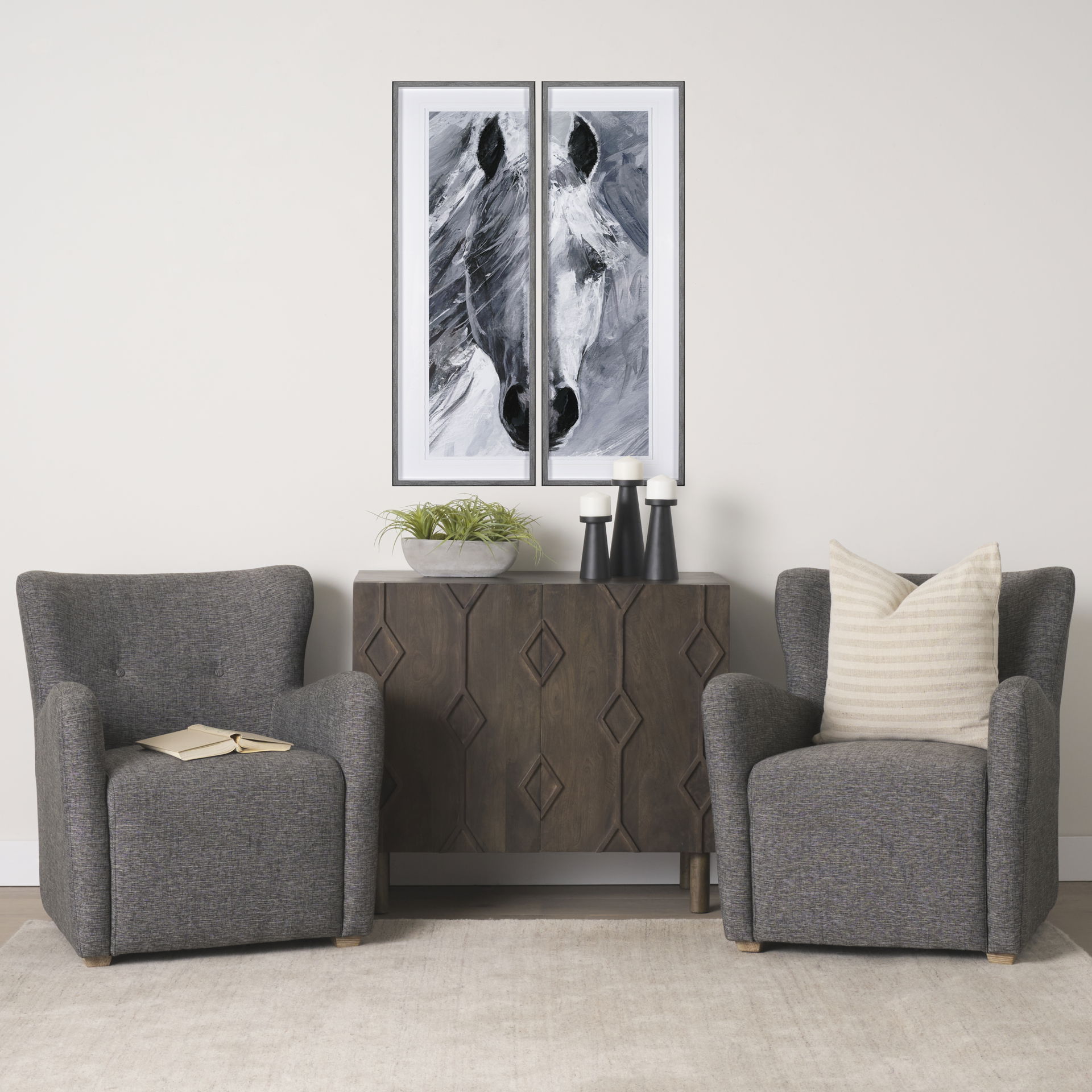 Dunstan Accent Chair Upholstered Gray Twill Fabric and Medium Brown Wood Feet large image 