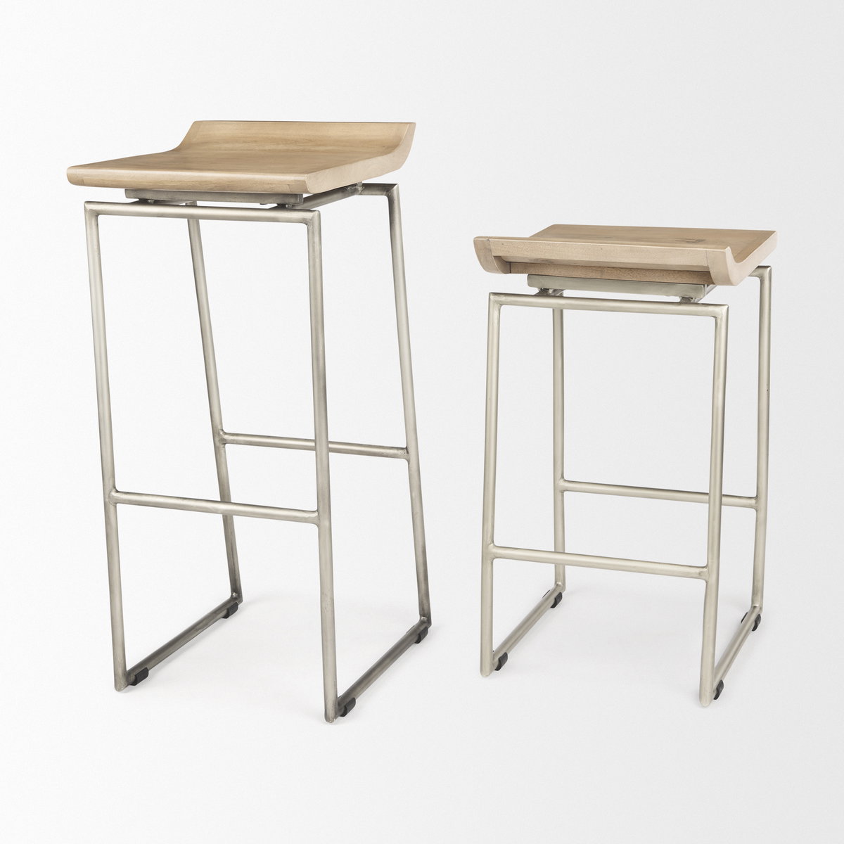 Givens Low Back 26in Seat Counter Stool | Brown Wood with Silver Metal, Counter & Bar Stool by Mercana, 14.1" length x 15.8" width x 26" height View 12