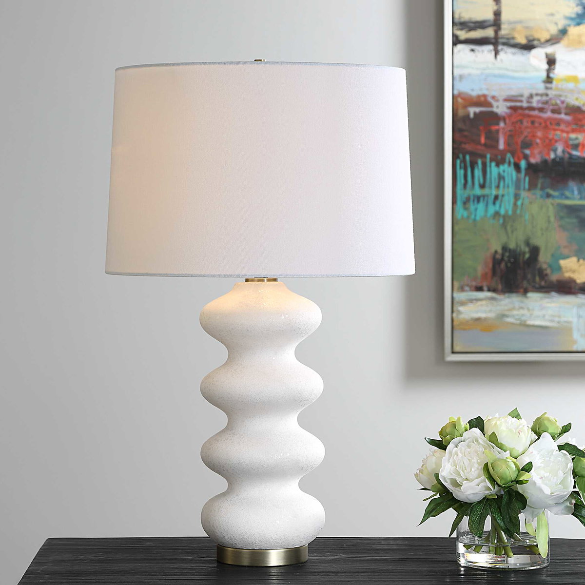 Liora White Table Lamp, by Uttermost, 16" width x 26.25" height x 16" depth View 2