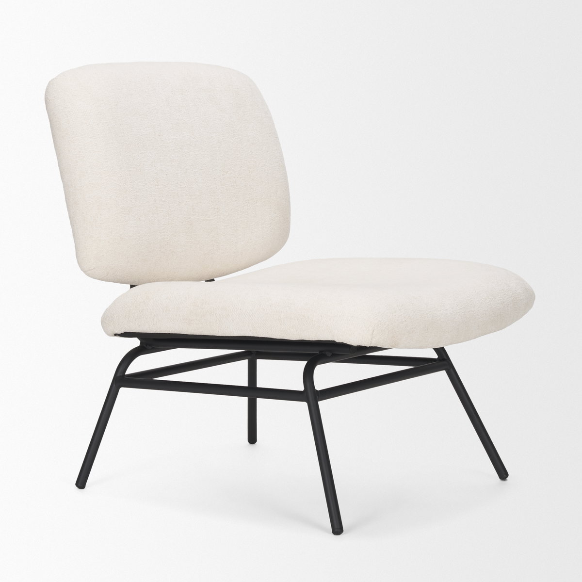 Nora Cream Fabric with Matte Black Metal Legs Accent Chair, by Mercana, 30.79" length x 25.39" width x 31.89" height View 9