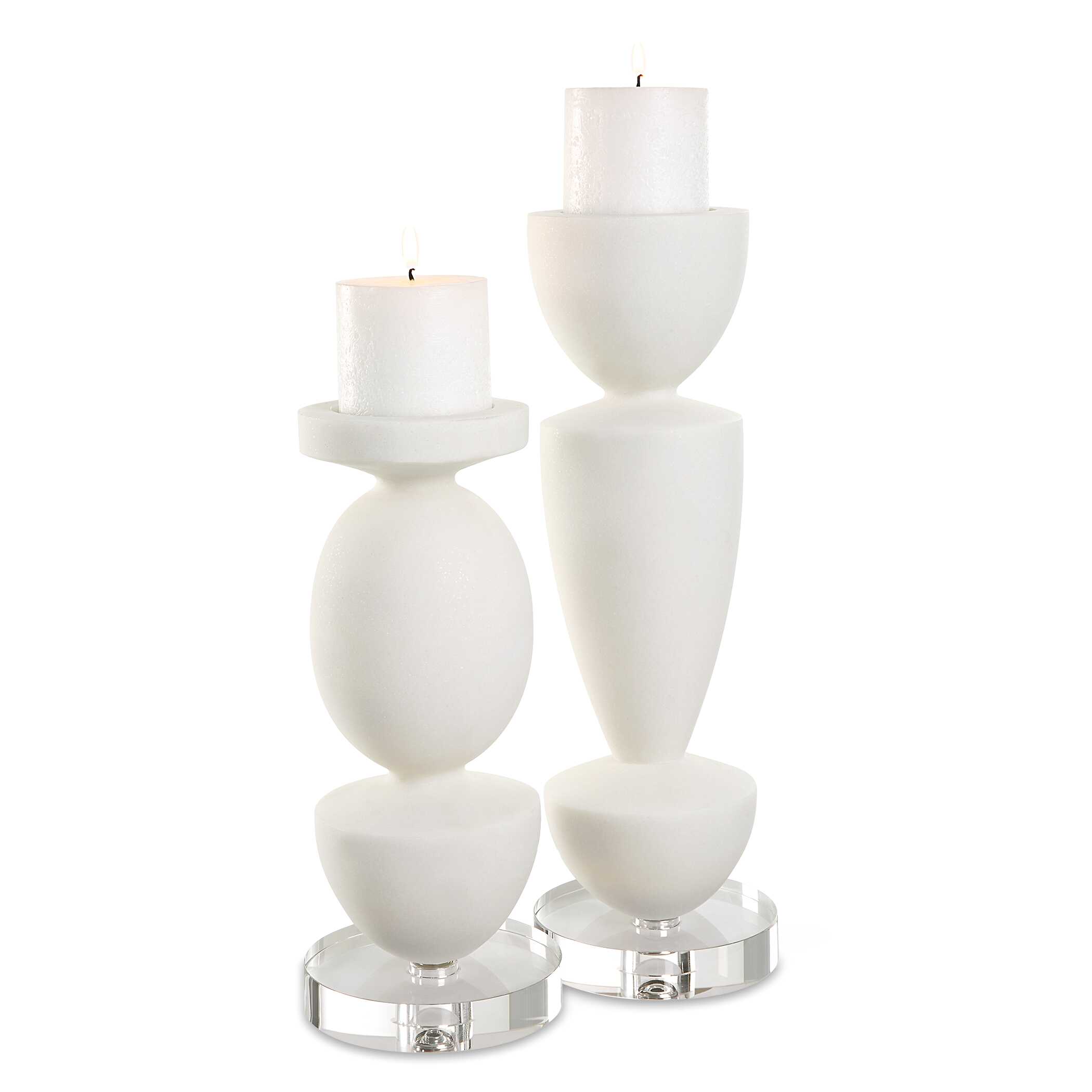 Lido White Stone Candleholders Set/2, Decorative by Uttermost, 5" width x 16" height x 5" depth View 1
