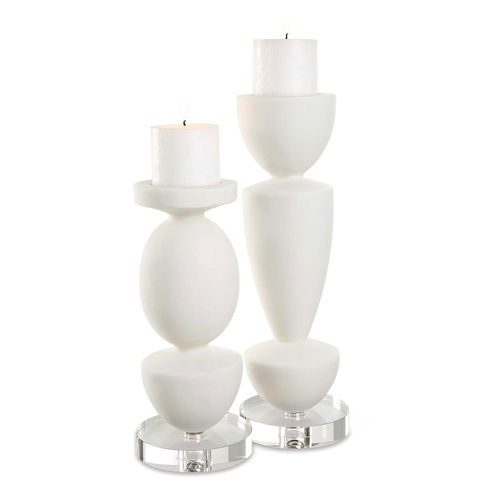 Lido White Stone Candleholders Set/2
