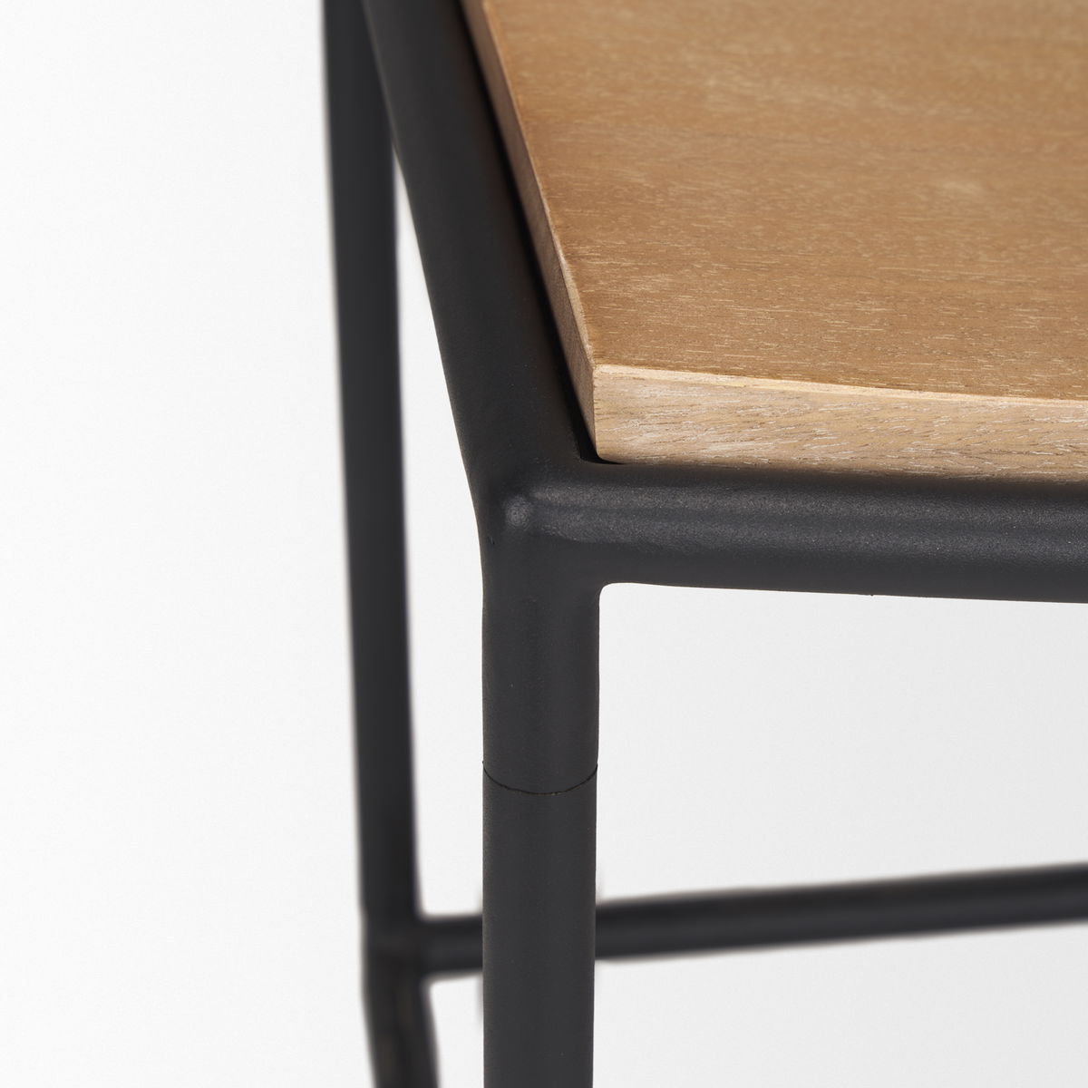Taniel Light Brown Wood with Black Metal Stool, Ottoman by Mercana, 23.25" length x 16" width x 17" height View 7