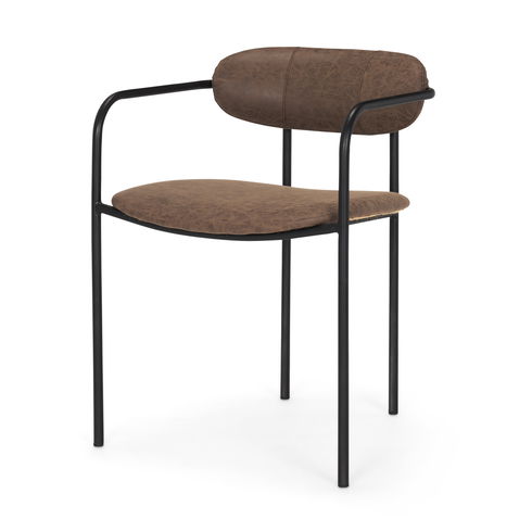 Parker Muted Brown Faux Leather with Black Metal Dining Chair