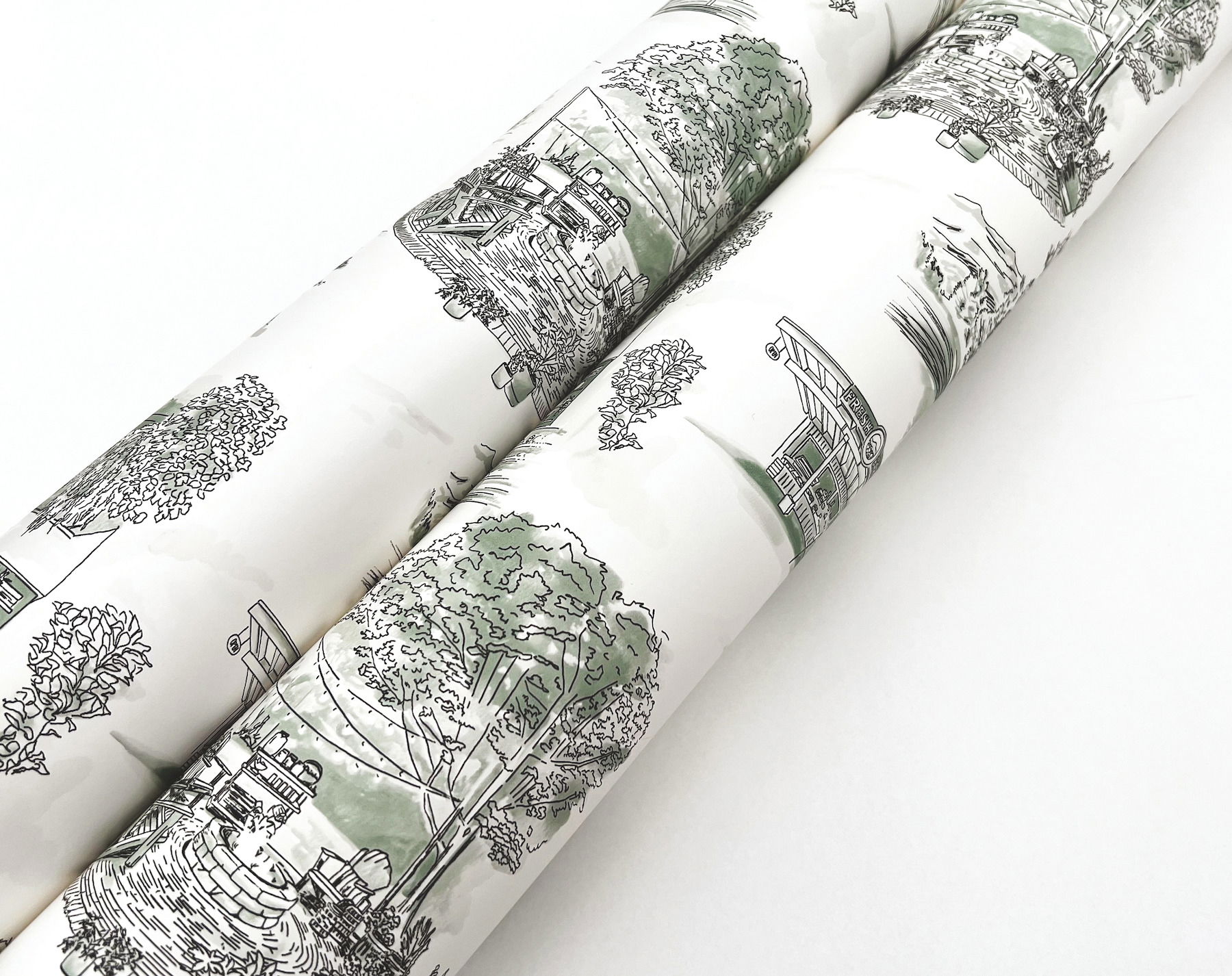 Modern Vista Toile Evergreen Wallpaper large image 