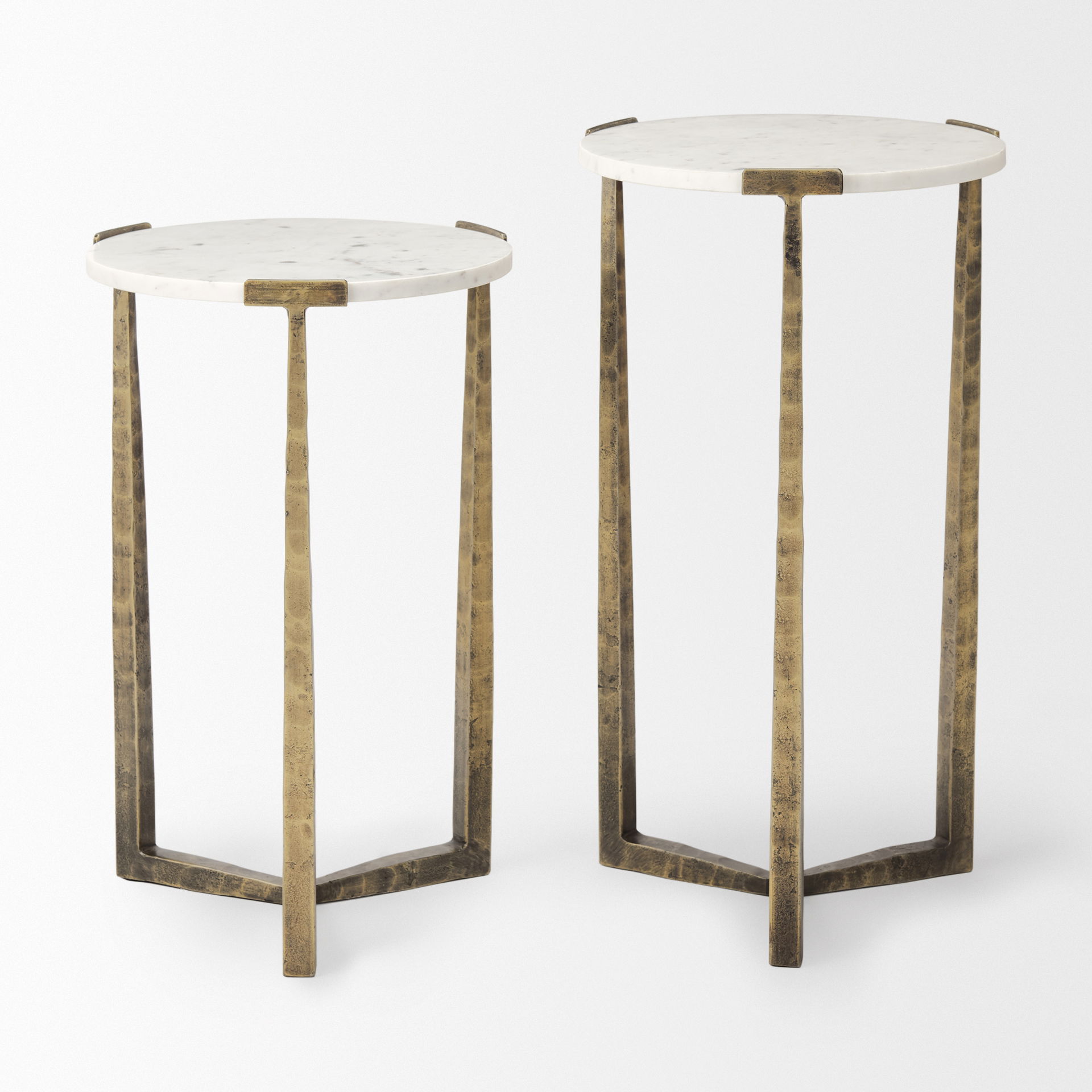 Atticus Marble and Antiqued Gold Metal Nesting Accent Tables (Set of 2), Side & End Table by Mercana, 13.25" length x 13.25" width x 24" height View 4