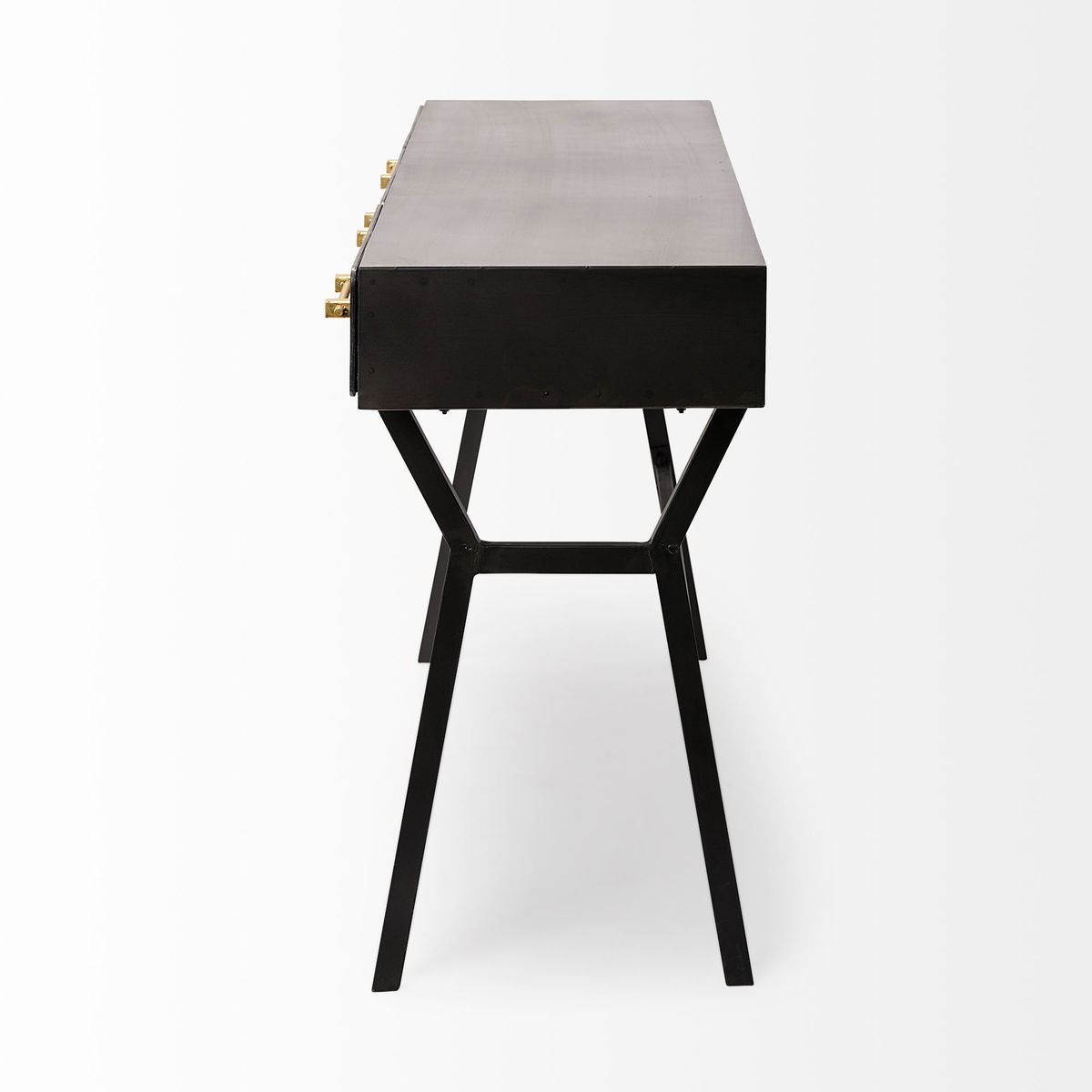 Vince 51L x 18W Black Metal with Gold Accents 3 Drawer Office Desk, by Mercana, 51.18" length x 18.31" width x 31.1" height View 5